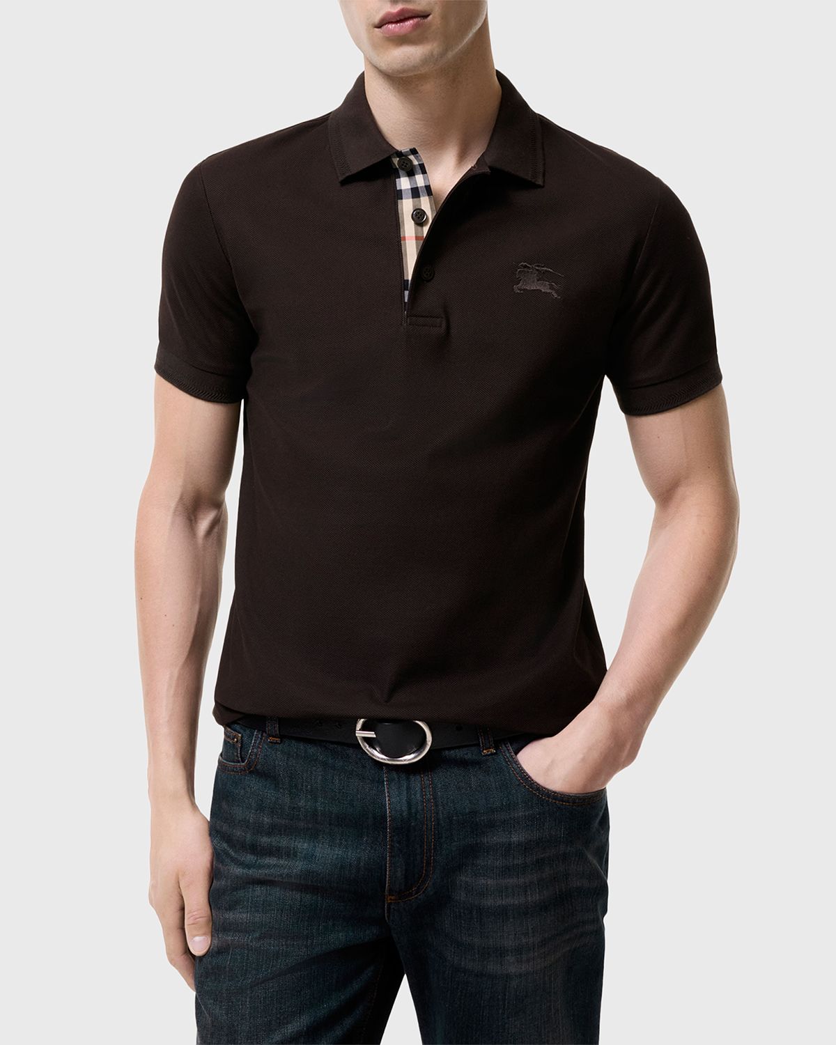 Burberry Men 's Eddie Check-Placket Cotton Polo Shirt | Thumbnail 3 Burberry Men 's Eddie Check-Placket Cotton Polo Shirt | Thumbnail 3