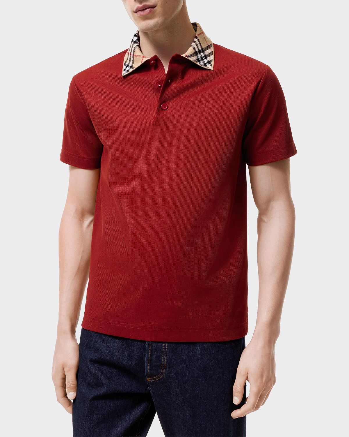 Burberry Men 's Evan Check-Collar Cotton Polo Shirt | Thumbnail 3 Burberry Men 's Evan Check-Collar Cotton Polo Shirt | Thumbnail 3