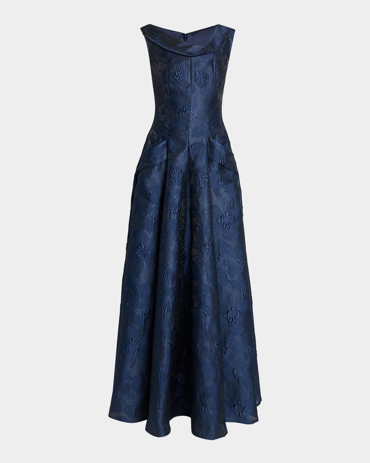 Talbot Runhof Twisted Collar Anemone Jacquard Sleeveless Gown