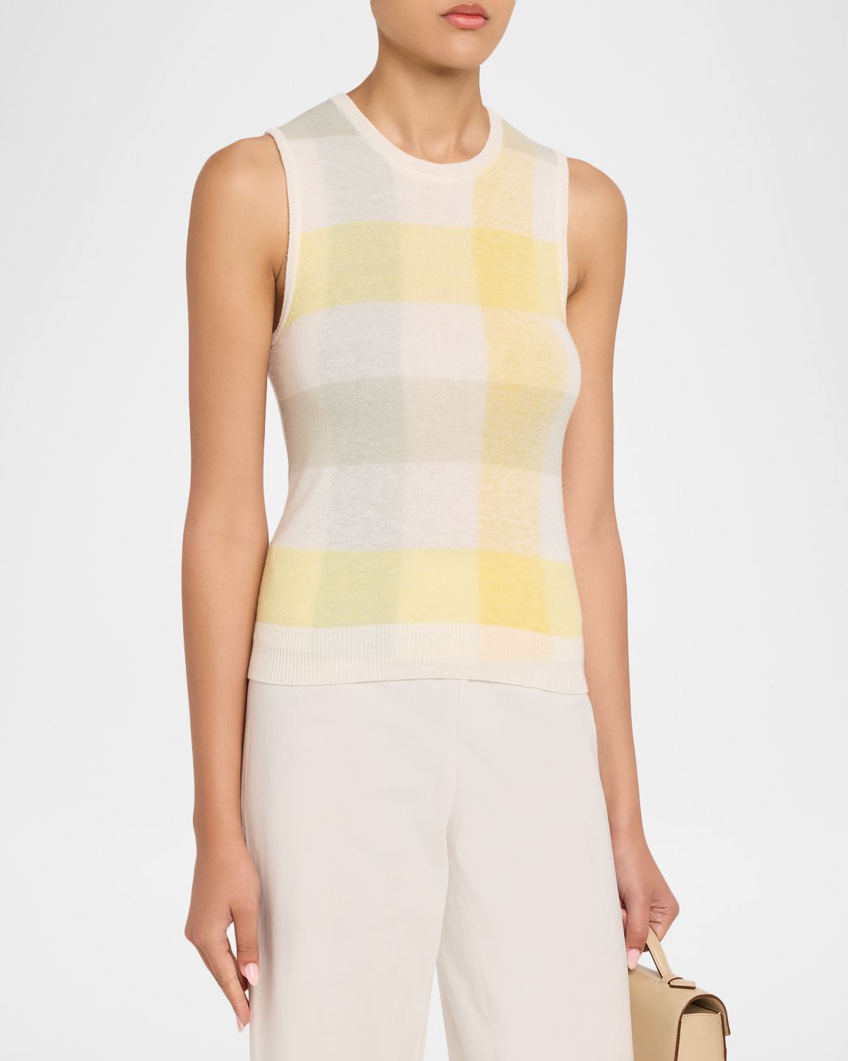 Vince Plaid Crewneck Sleeveless Top | Thumbnail 4
