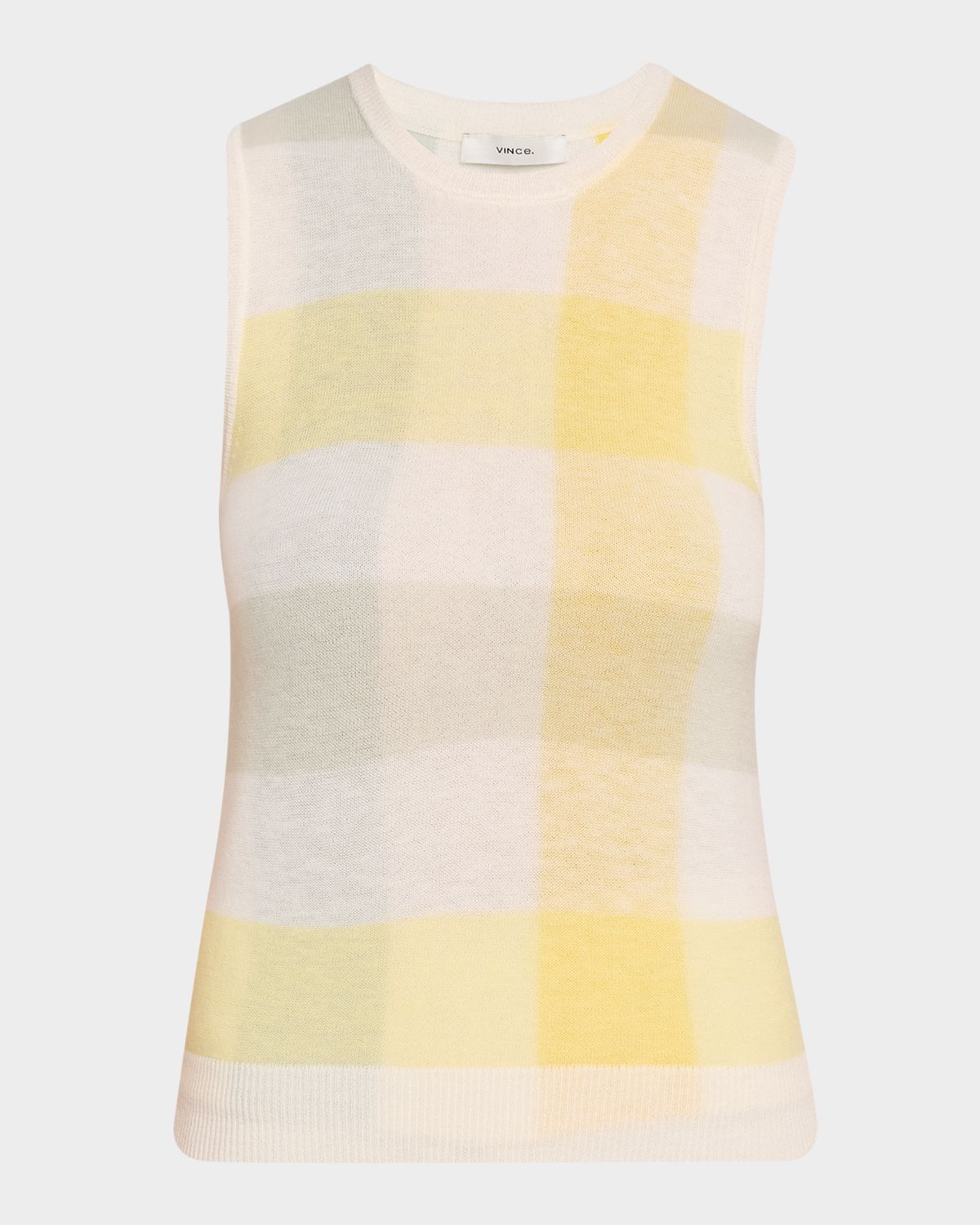 Vince Plaid Crewneck Sleeveless Top