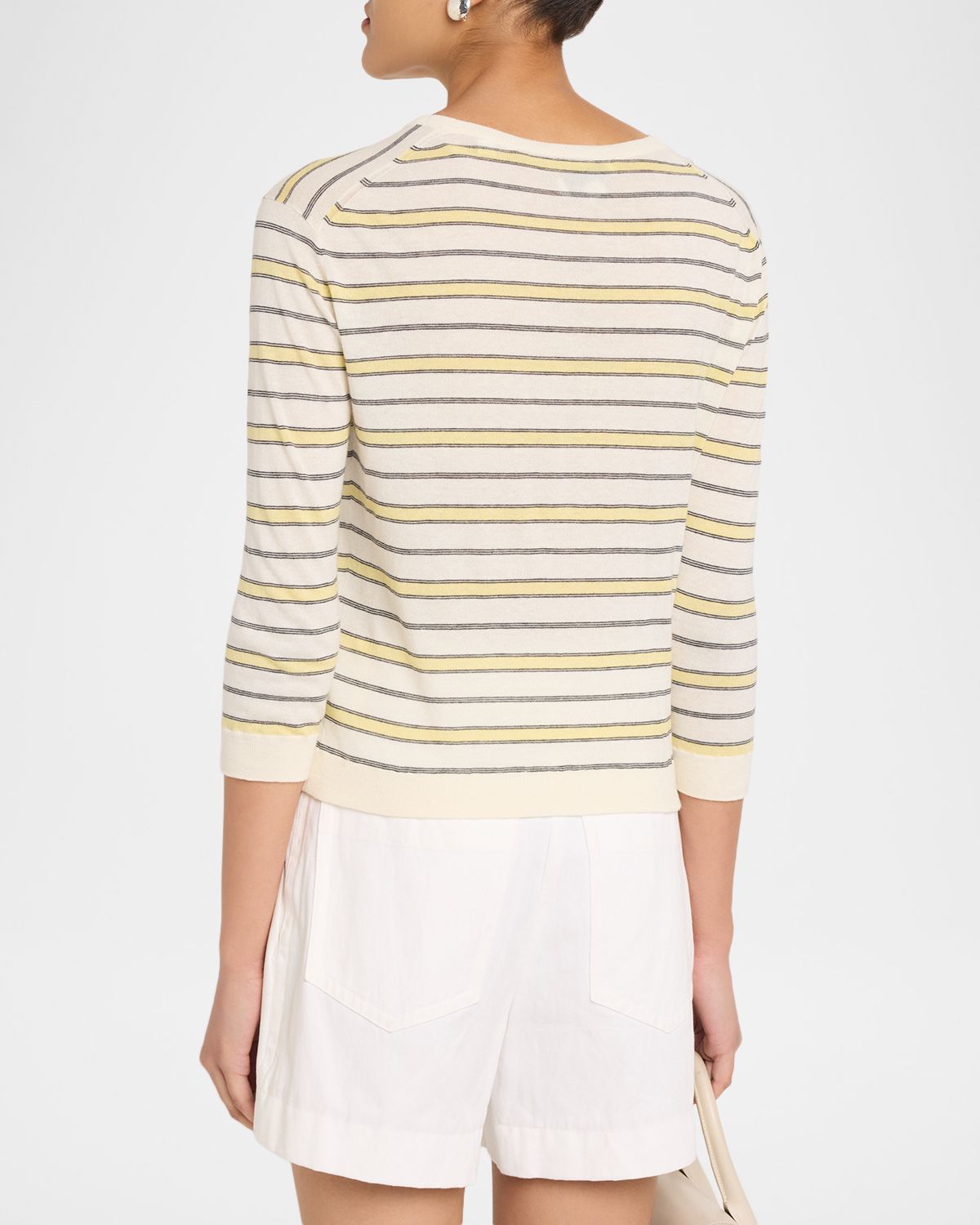 Vince Stripe Three-Quarter Sleeve Cardigan | Thumbnail 3