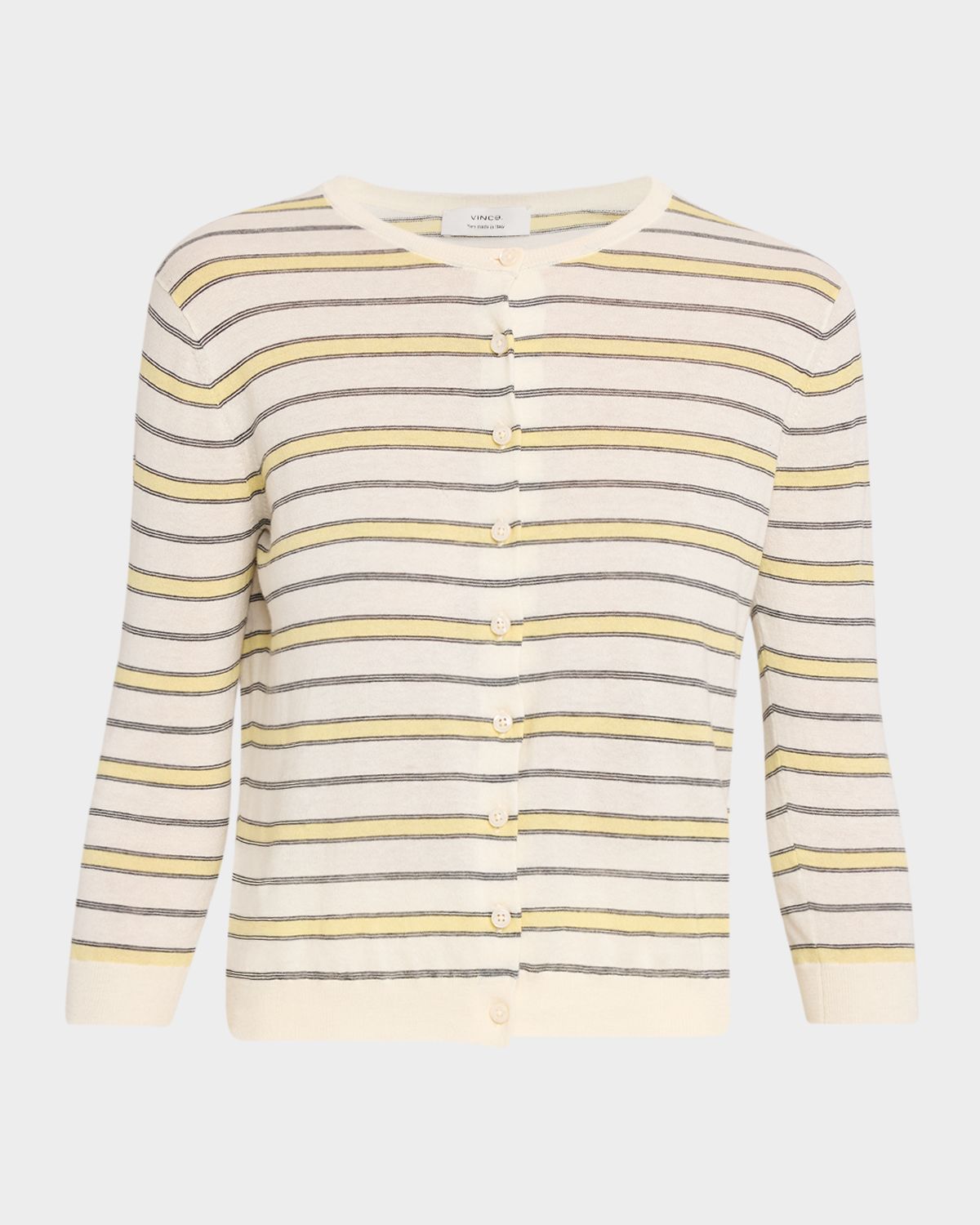 Vince Stripe Three-Quarter Sleeve Cardigan