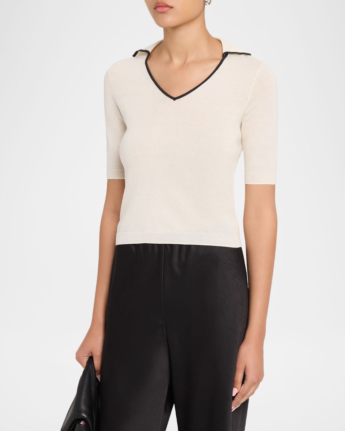 Vince Tipped Elbow-Sleeve Knit Top | Thumbnail 4