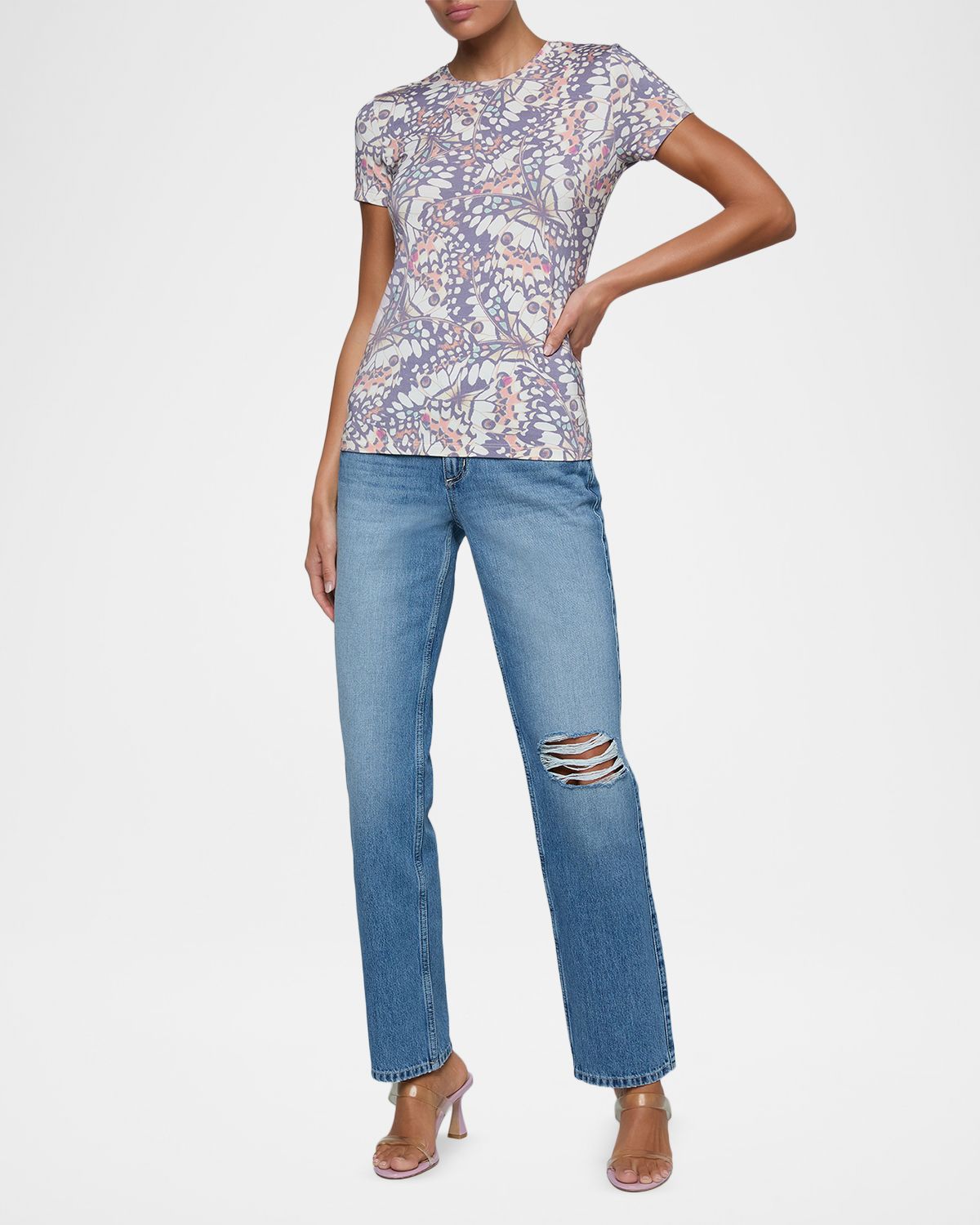 L 'Agence Ressi Fitted Butterfly-Print T-Shirt | Thumbnail 5