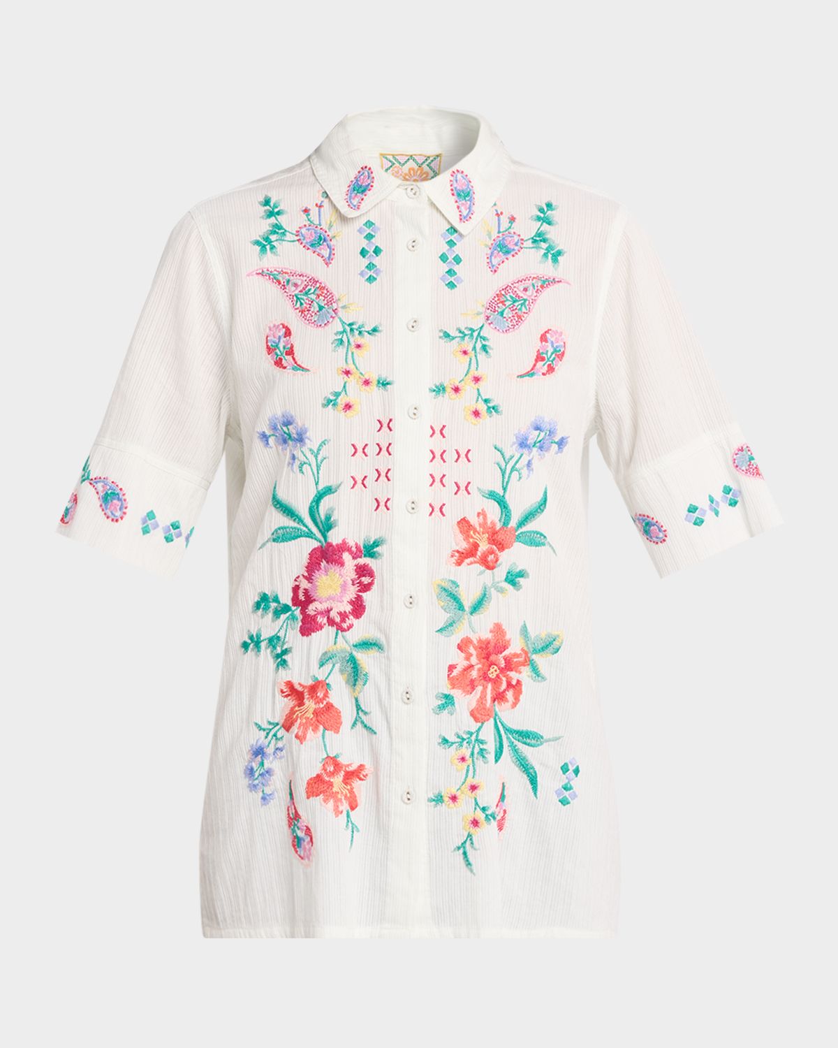 Johnny Was Vintage Floral-Embroidered Cotton Shirt | Thumbnail 6