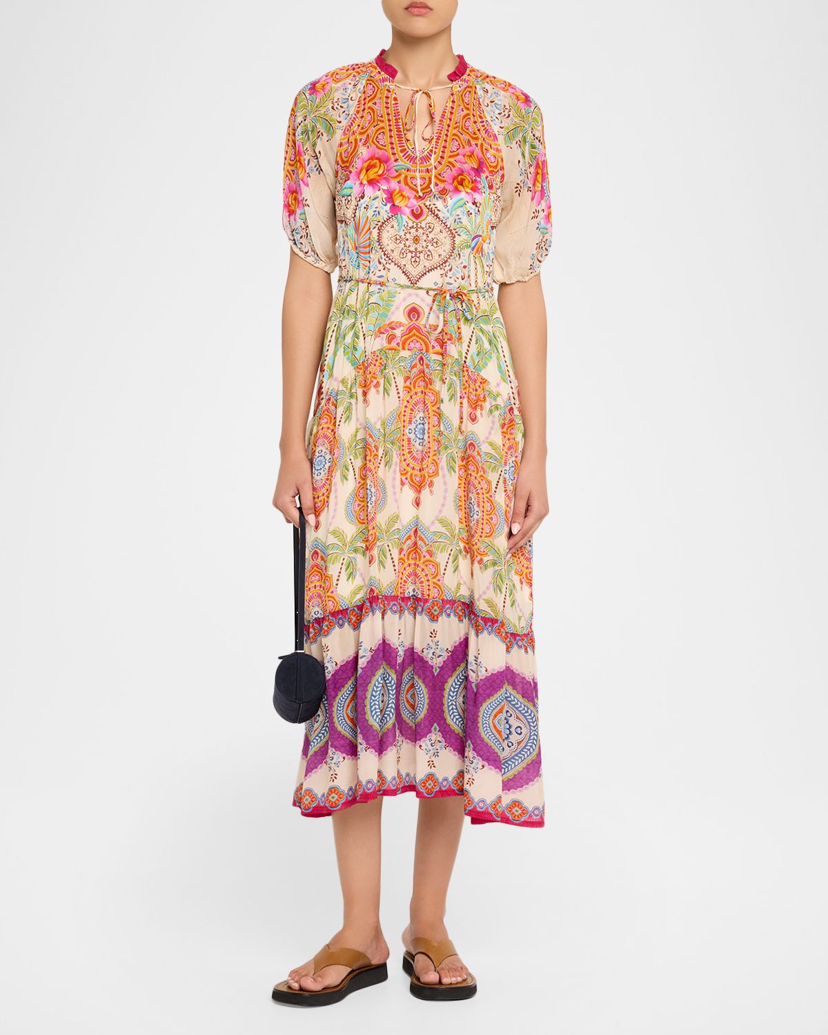 Johnny Was Rusi Tiered Botanical-Print Midi Dress | Thumbnail 5