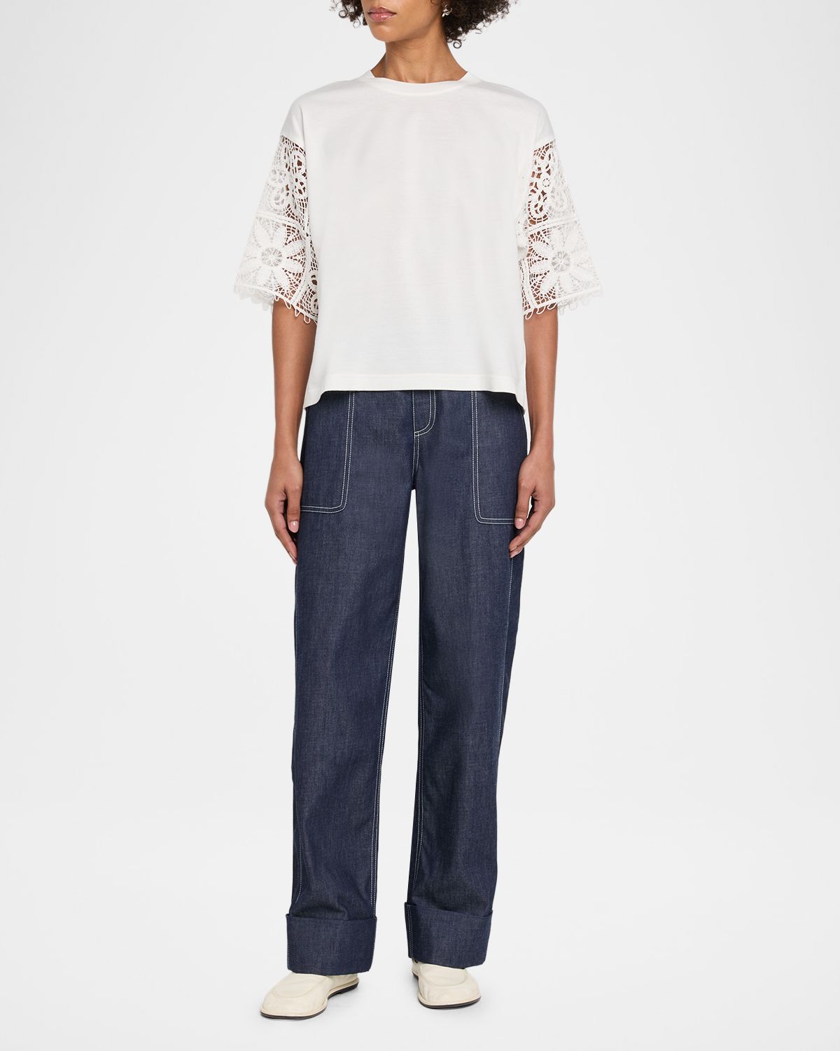 Lafayette 148 New York Embroidered-Sleeve Boxy Cotton Top | Thumbnail 5 Lafayette 148 New York Embroidered-Sleeve Boxy Cotton Top | Thumbnail 5