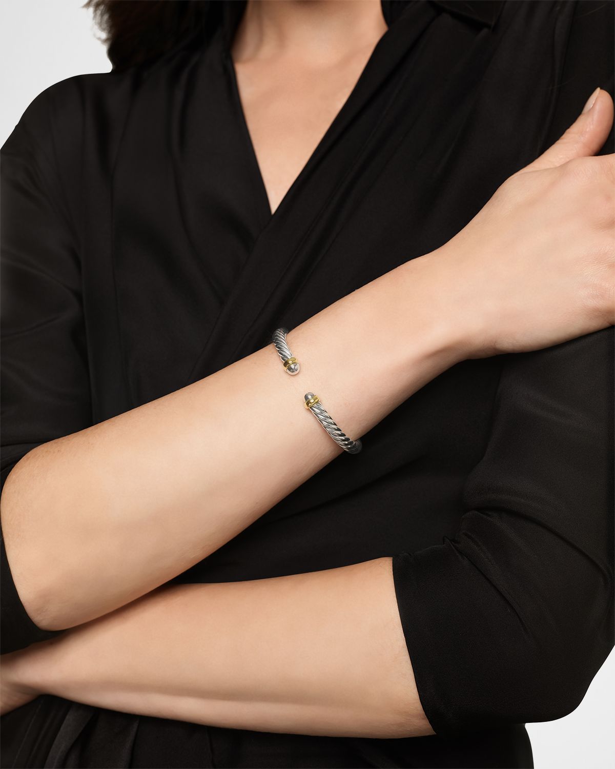 David Yurman Cable Flex Bracelet with Gemstones in Silver and 14K Gold, 6mm