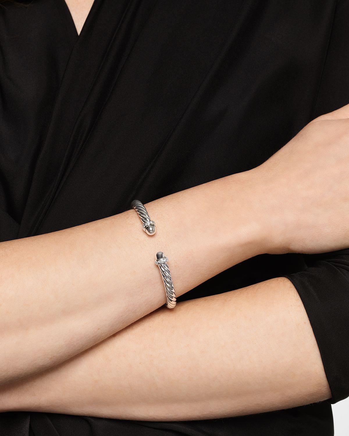 David Yurman Cable Flex Bracelet with Diamonds in Silver, 6mm