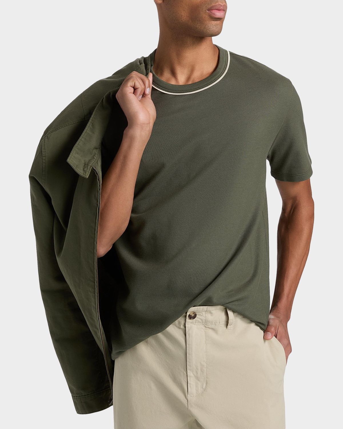 Vince Men 's Pima Cotton Pique Tipped Crewneck T-Shirt | Thumbnail 4 Vince Men 's Pima Cotton Pique Tipped Crewneck T-Shirt | Thumbnail 4
