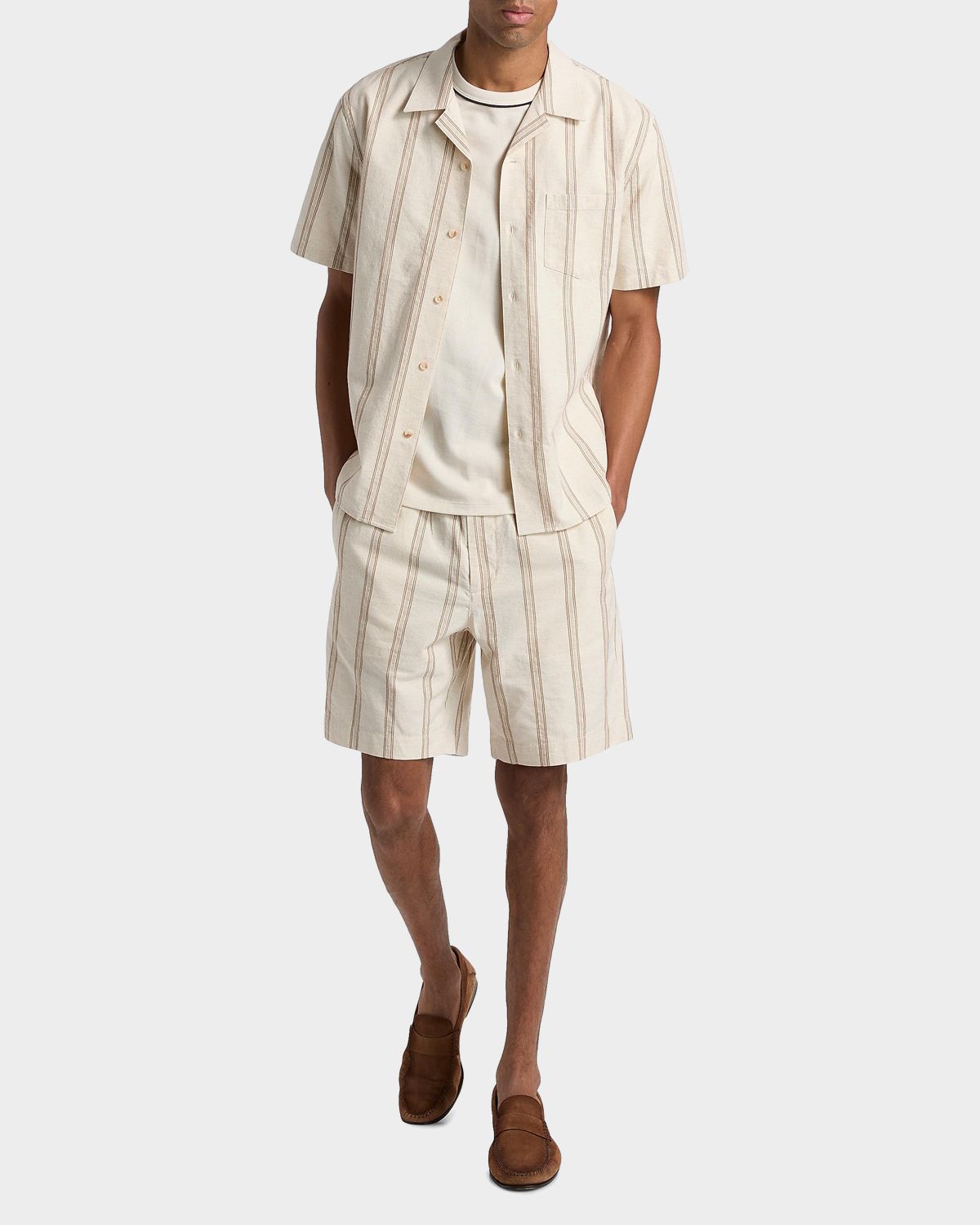 Vince Men 's Cove Cotton and Hemp Stripe Short-Sleeve Shirt