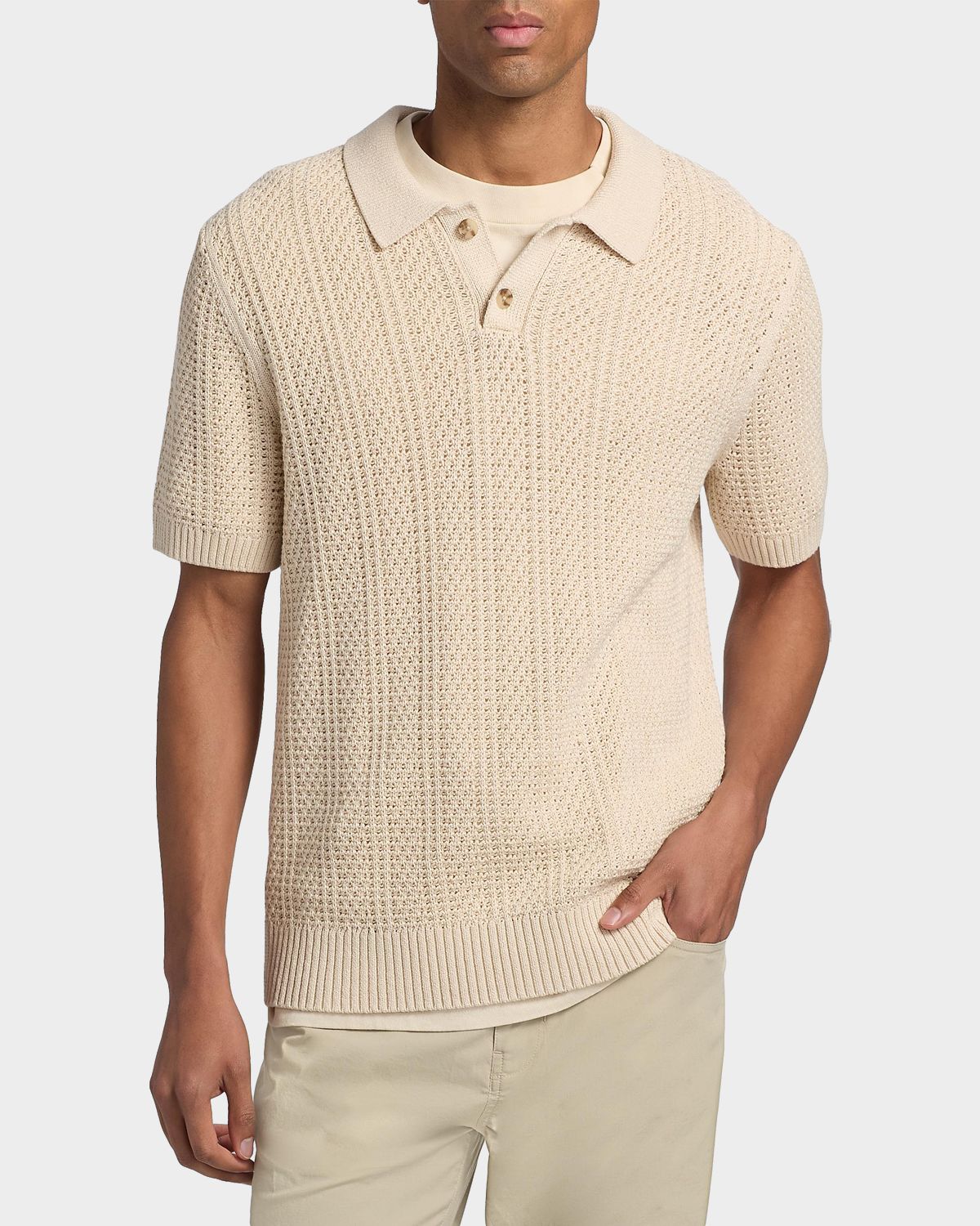 Vince Men 's Cotton Seed Stitch Rib Polo Shirt | Thumbnail 4 Vince Men 's Cotton Seed Stitch Rib Polo Shirt | Thumbnail 4