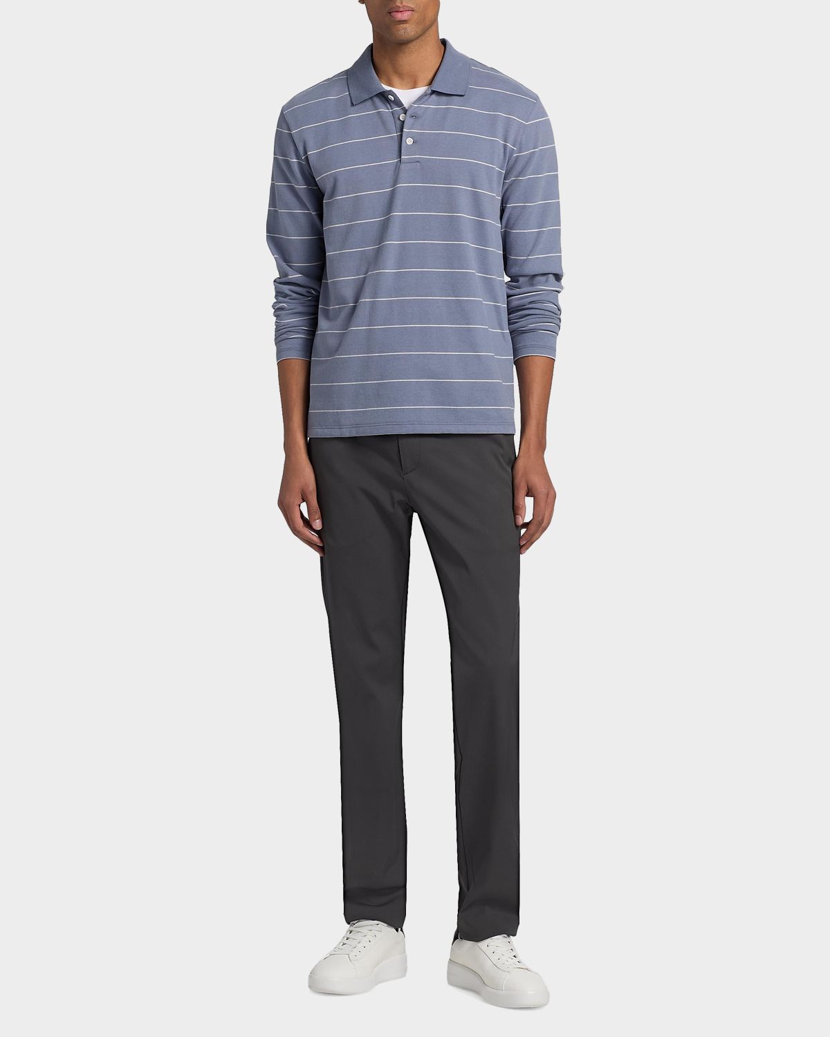 Vince Men 's Pencil Stripe Long-Sleeve Polo Shirt | Thumbnail 2 Vince Men 's Pencil Stripe Long-Sleeve Polo Shirt | Thumbnail 2