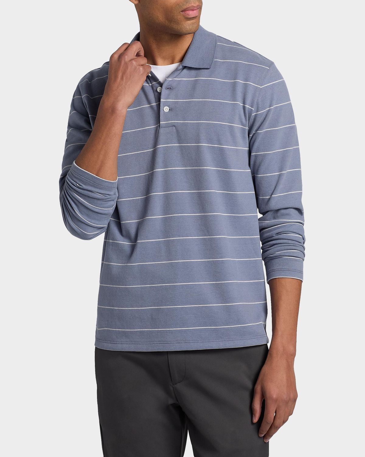 Vince Men 's Pencil Stripe Long-Sleeve Polo Shirt | Thumbnail 4 Vince Men 's Pencil Stripe Long-Sleeve Polo Shirt | Thumbnail 4