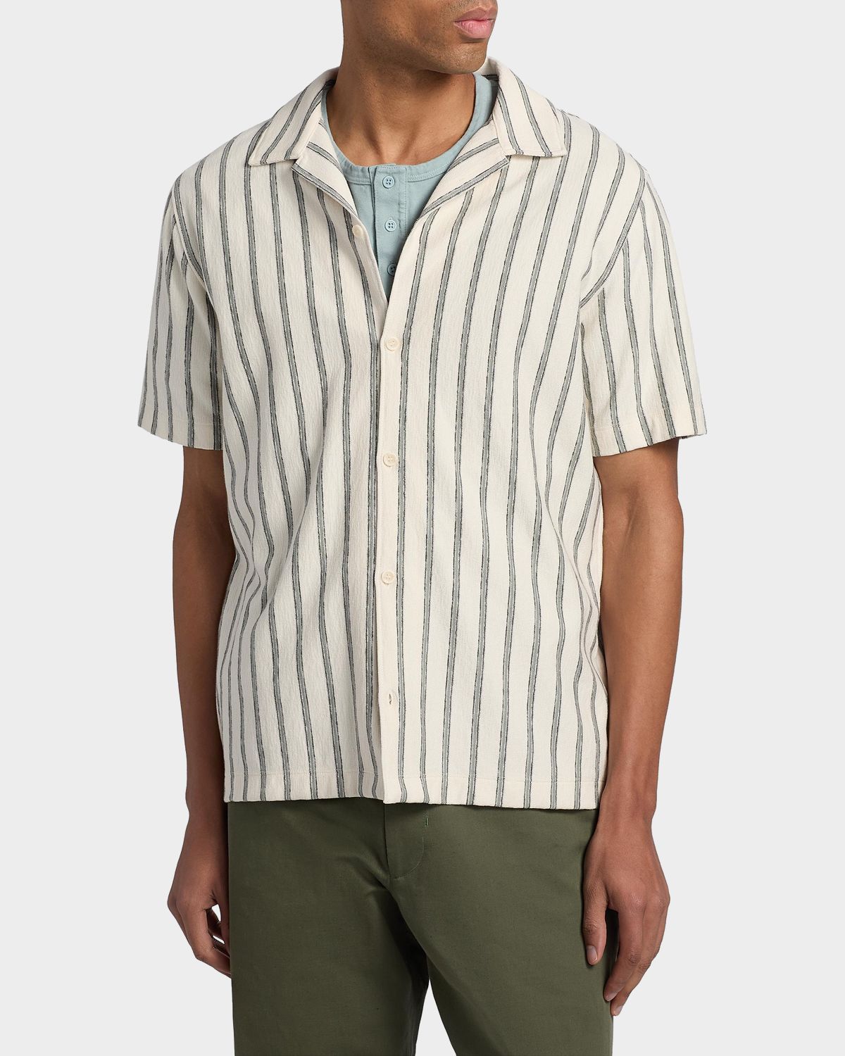 Vince Men 's Stripe Terry Short-Sleeve Shirt | Thumbnail 4 Vince Men 's Stripe Terry Short-Sleeve Shirt | Thumbnail 4