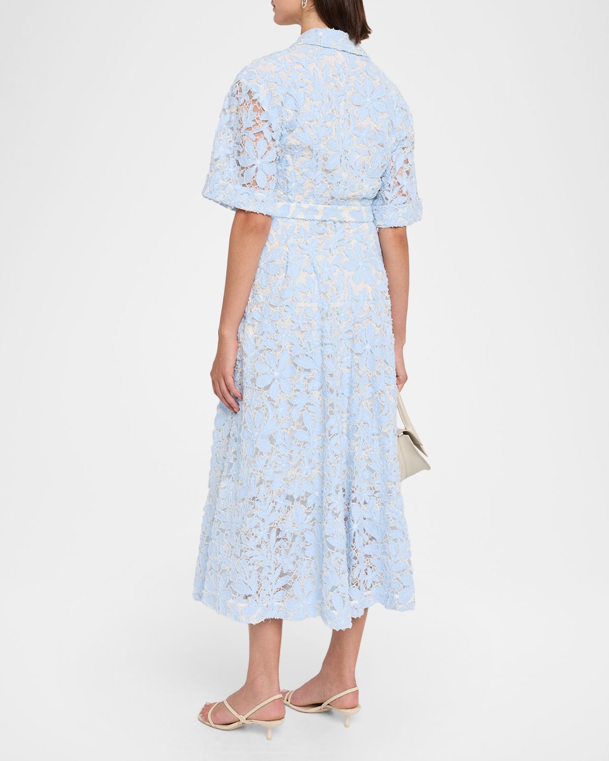 SIMKHAI Deanna Short-Sleeve Belted Lace Midi Dress | Thumbnail 3 SIMKHAI Deanna Short-Sleeve Belted Lace Midi Dress | Thumbnail 3