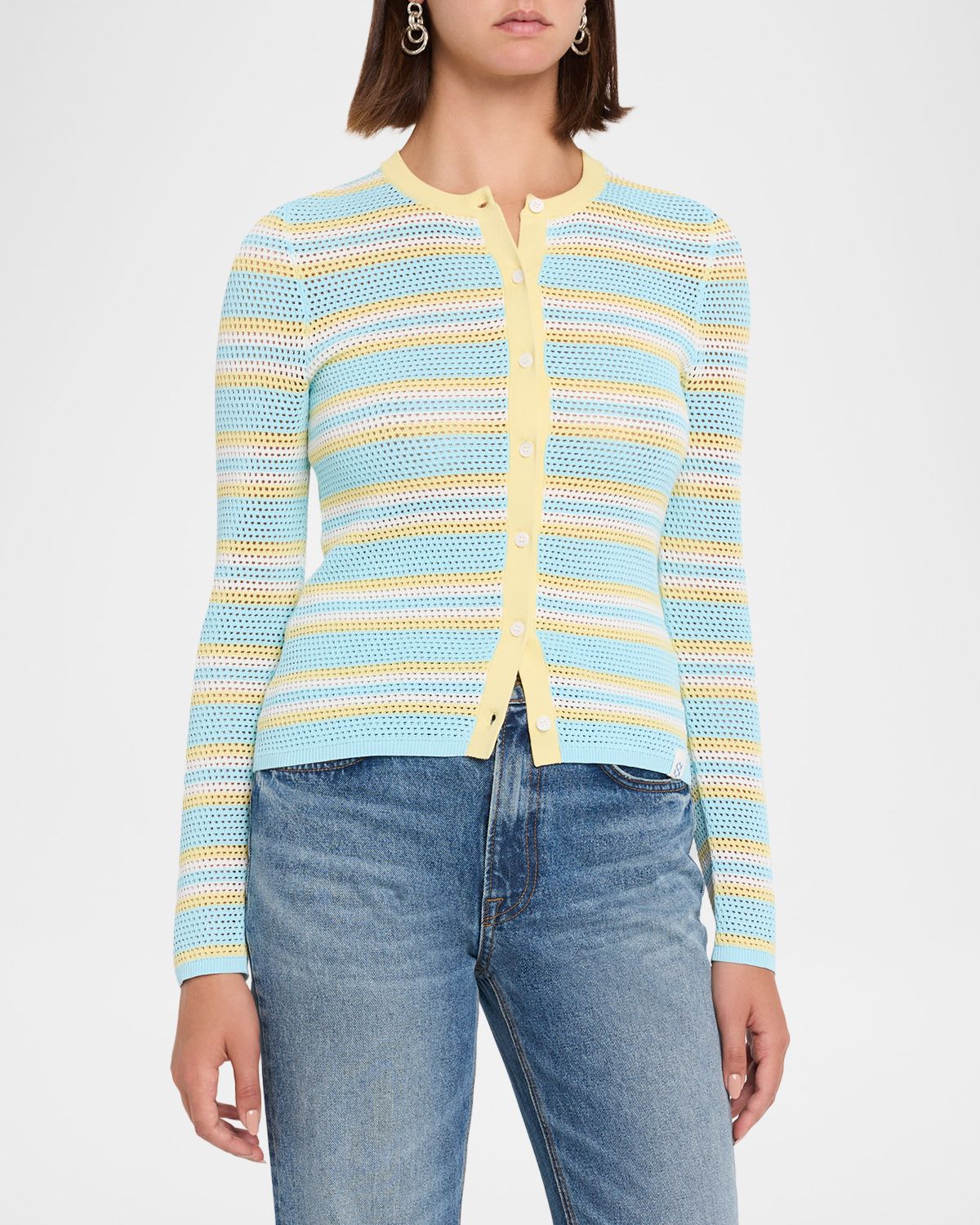 SIMKHAI Ruthie Striped Open-Knit Cardigan | Thumbnail 4