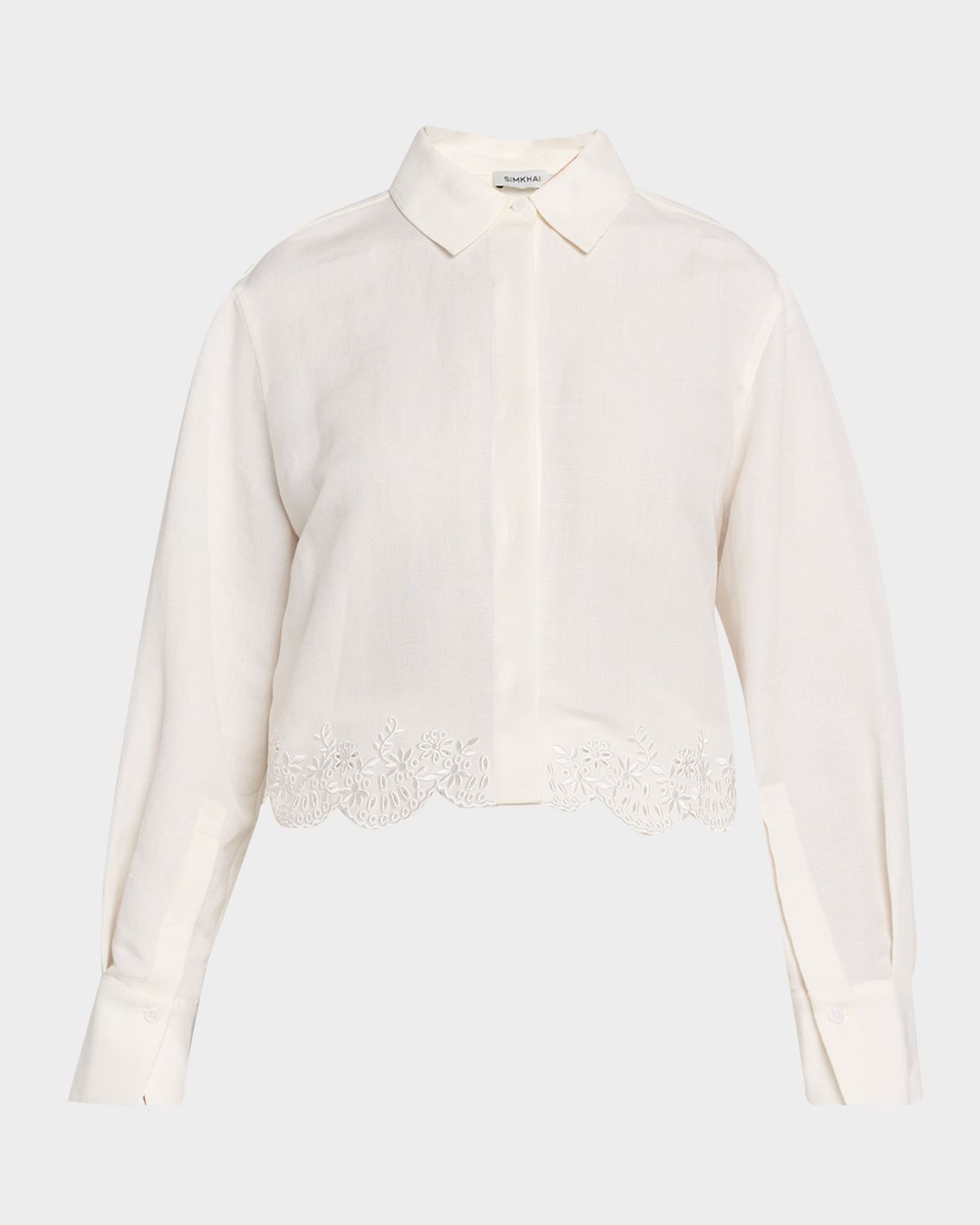 SIMKHAI Ames Embroidered Linen-Blend Shirt