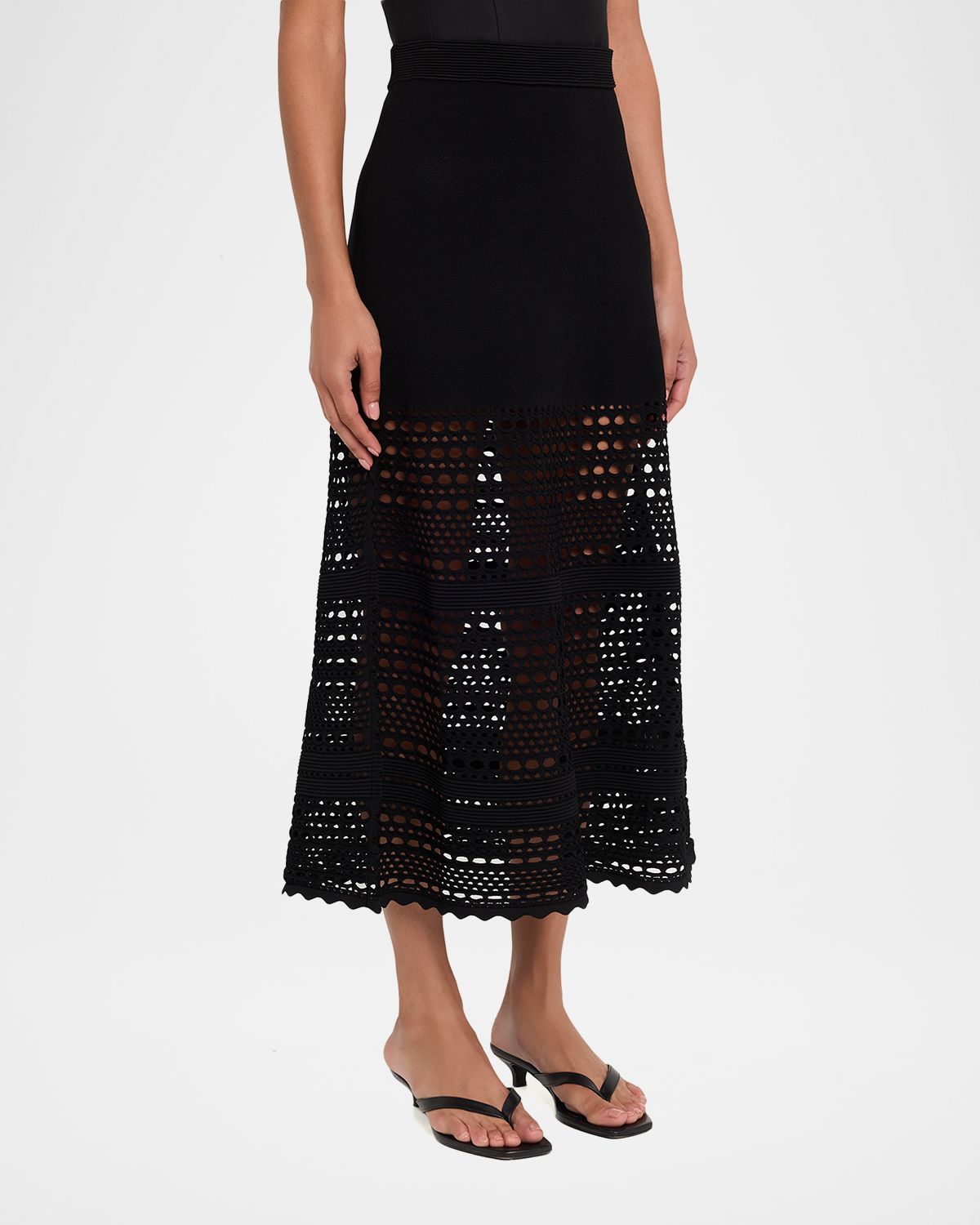 SIMKHAI Westly Open-Stitch Midi Skirt | Thumbnail 4