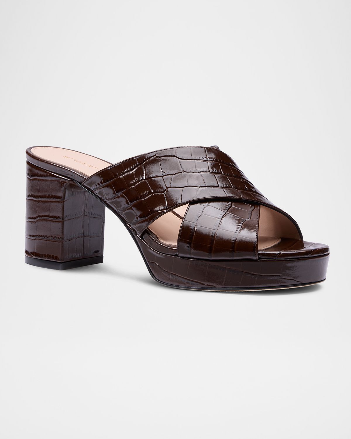 Stuart Weitzman 0mm Dayna Croc-Embossed Leather Platform Sandals