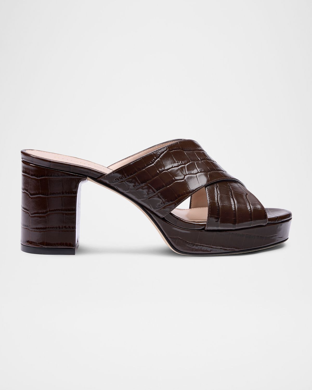Stuart Weitzman 0mm Dayna Croc-Embossed Leather Platform Sandals