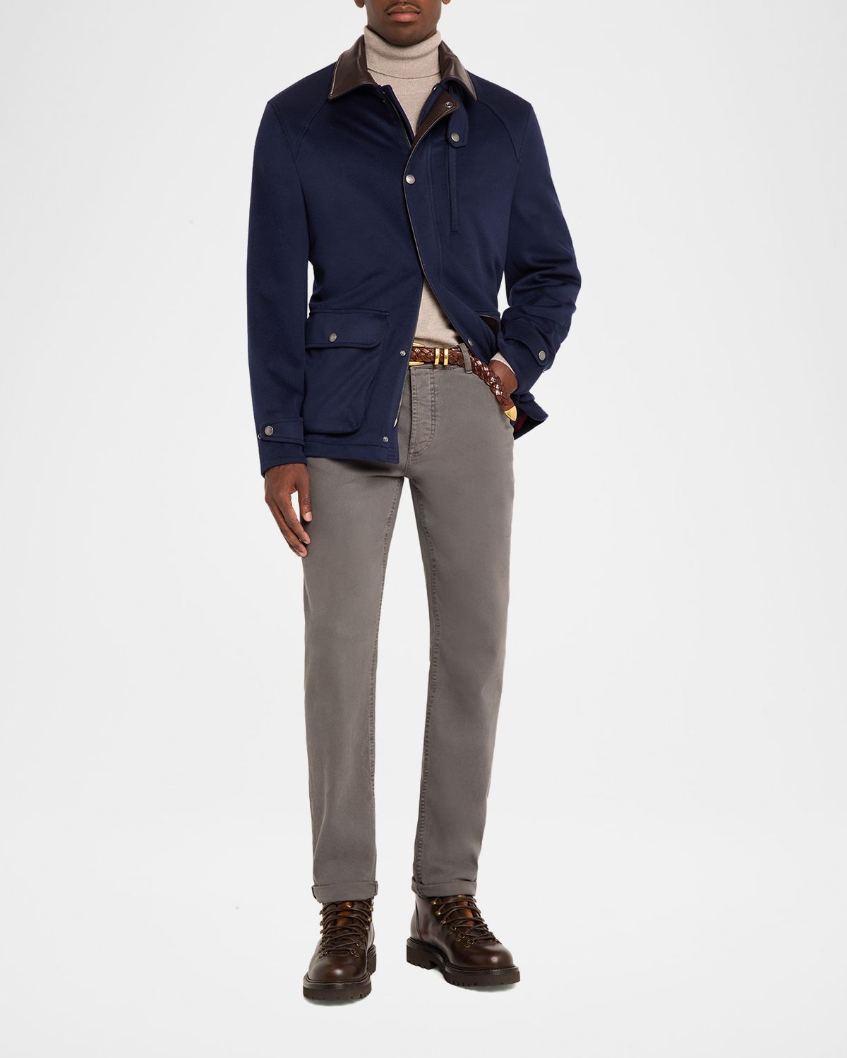 Brunello Cucinelli Men 's Wool Leather-Trim Field Jacket
