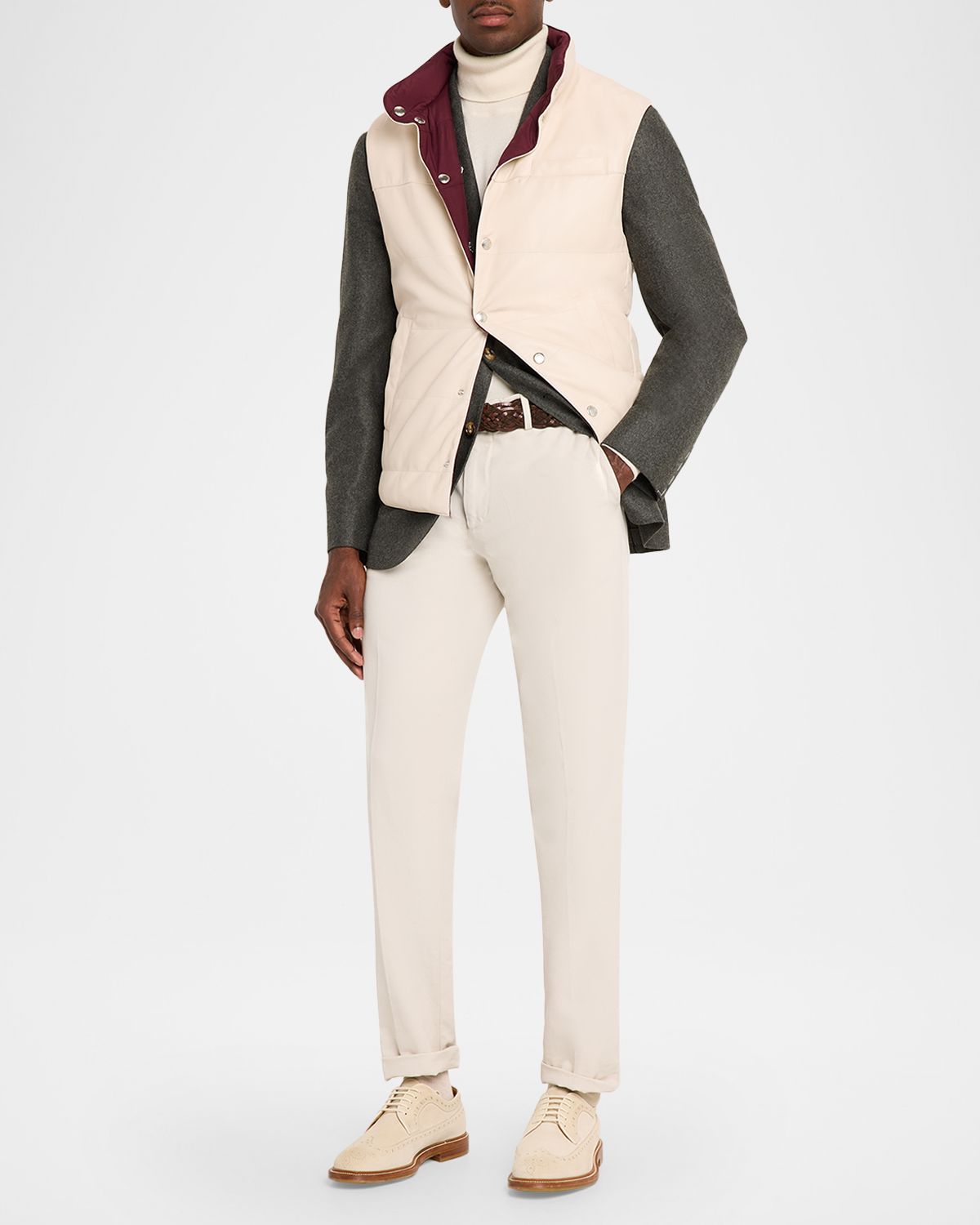 Brunello Cucinelli Men 's Reversible Leather and Nylon Quilted Vest | Thumbnail 2 Brunello Cucinelli Men 's Reversible Leather and Nylon Quilted Vest | Thumbnail 2