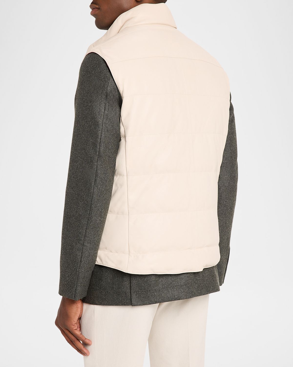 Brunello Cucinelli Men 's Reversible Leather and Nylon Quilted Vest | Thumbnail 3 Brunello Cucinelli Men 's Reversible Leather and Nylon Quilted Vest | Thumbnail 3