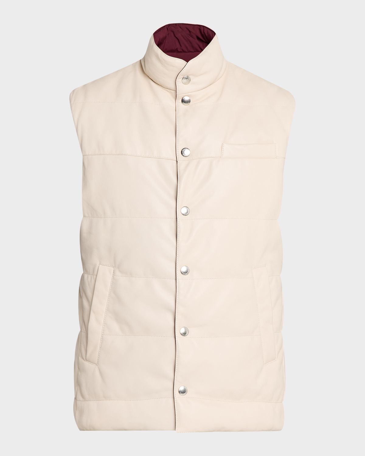 Brunello Cucinelli Men 's Reversible Leather and Nylon Quilted Vest