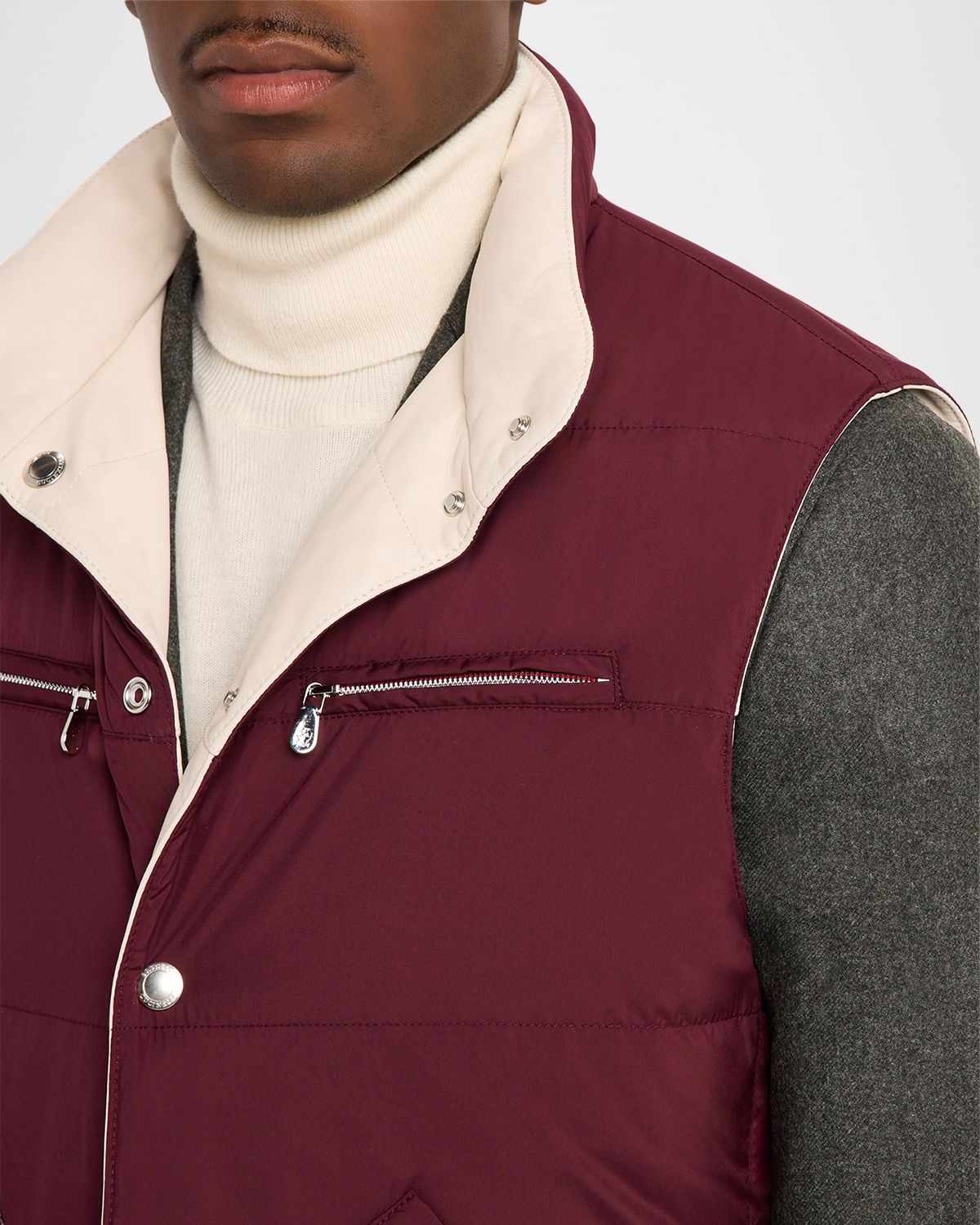 Brunello Cucinelli Men 's Reversible Leather and Nylon Quilted Vest | Thumbnail 5 Brunello Cucinelli Men 's Reversible Leather and Nylon Quilted Vest | Thumbnail 5