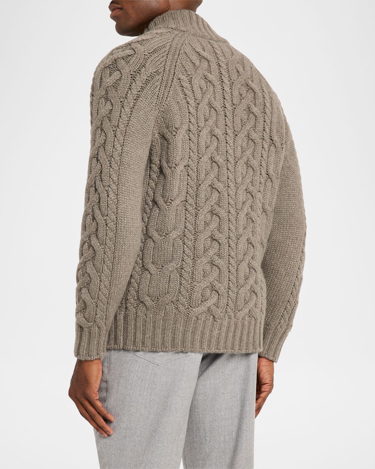 Brunello Cucinelli Men 's Lofted Cashmere Cable Knit Full-Zip Cardigan | Thumbnail 3 Brunello Cucinelli Men 's Lofted Cashmere Cable Knit Full-Zip Cardigan | Thumbnail 3