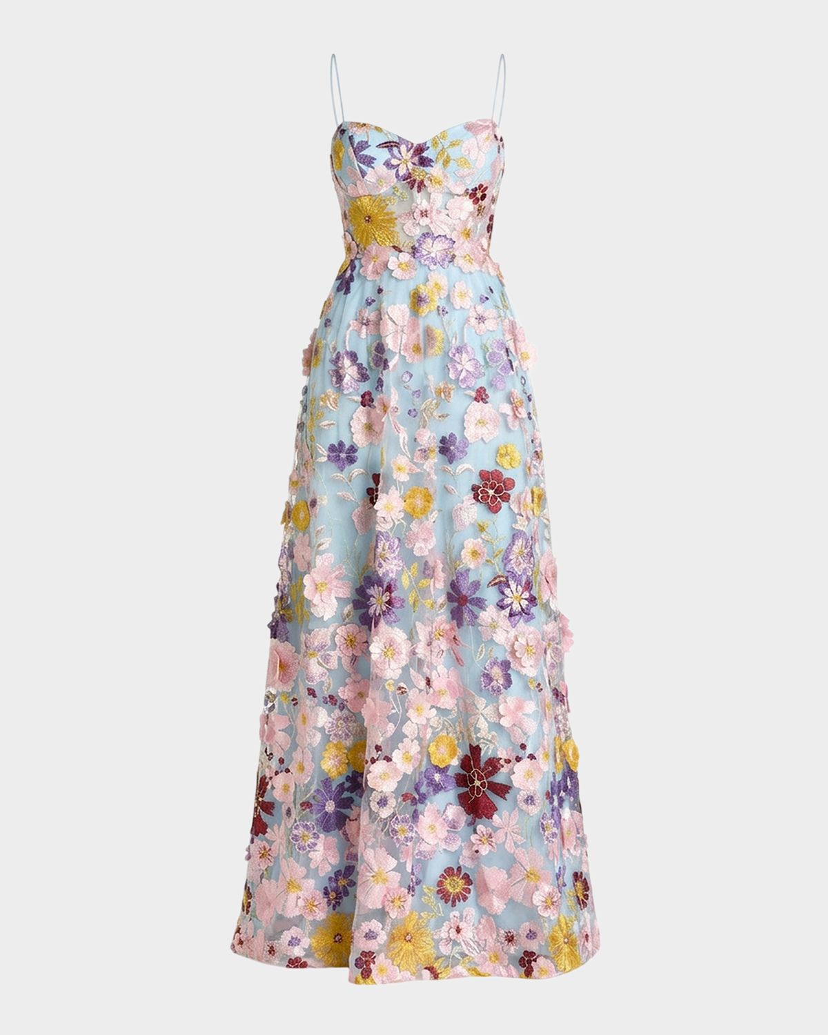 Mac Duggal Floral Applique A-Line Bustier Gown