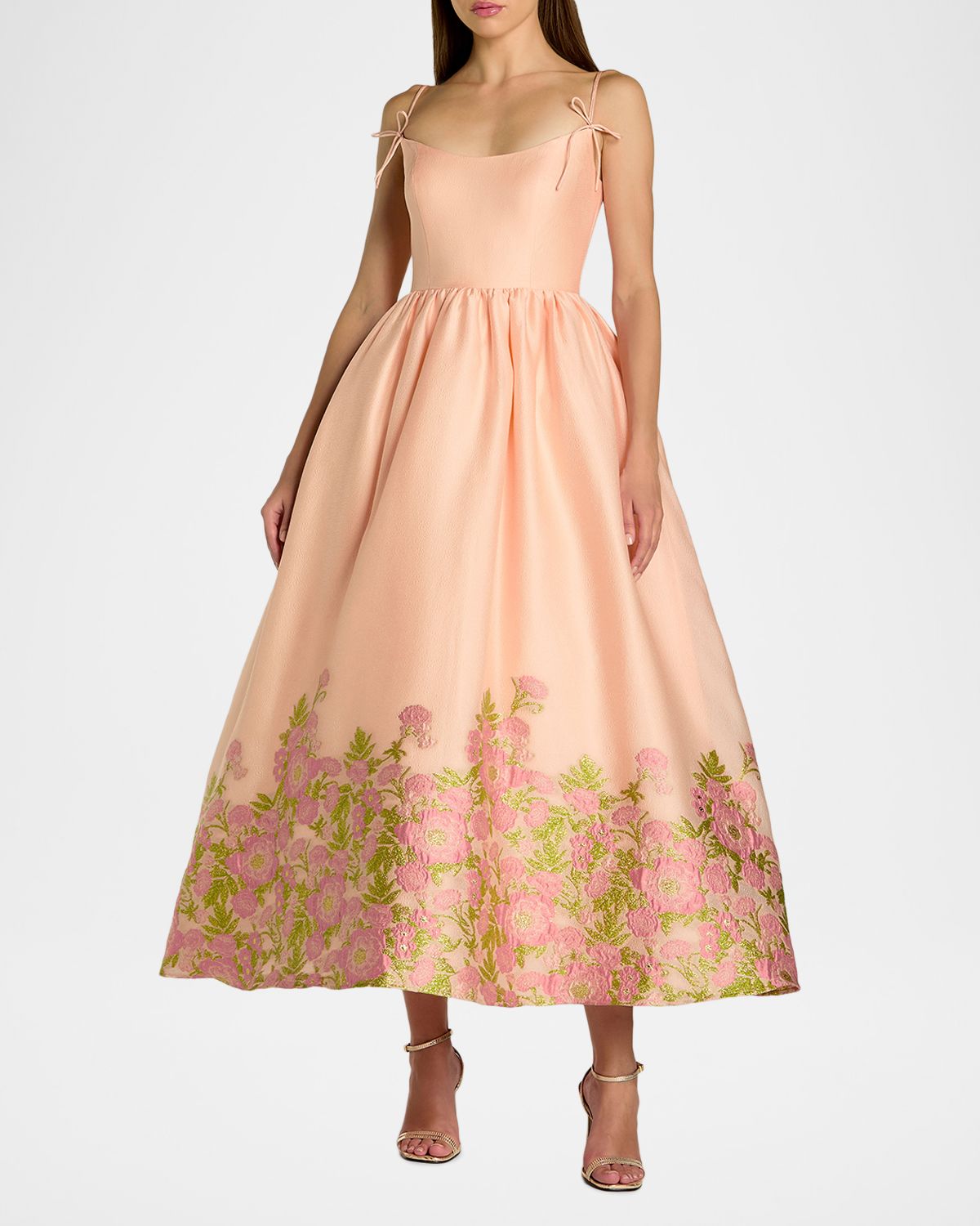 Mac Duggal Sleeveless Floral Organza Midi Dress