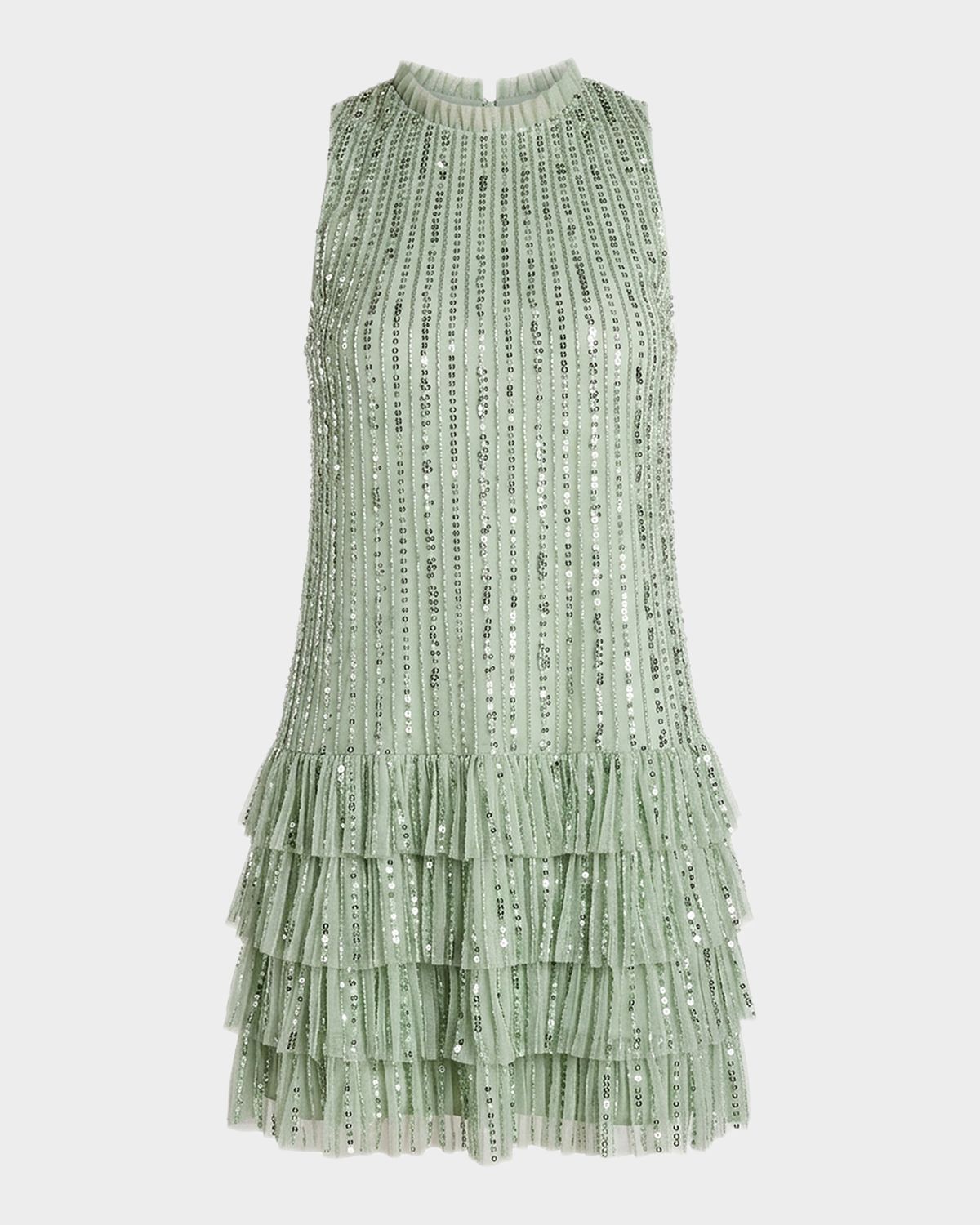Mac Duggal Ruffle-Trim Bead and Sequin Mini Shift Dress