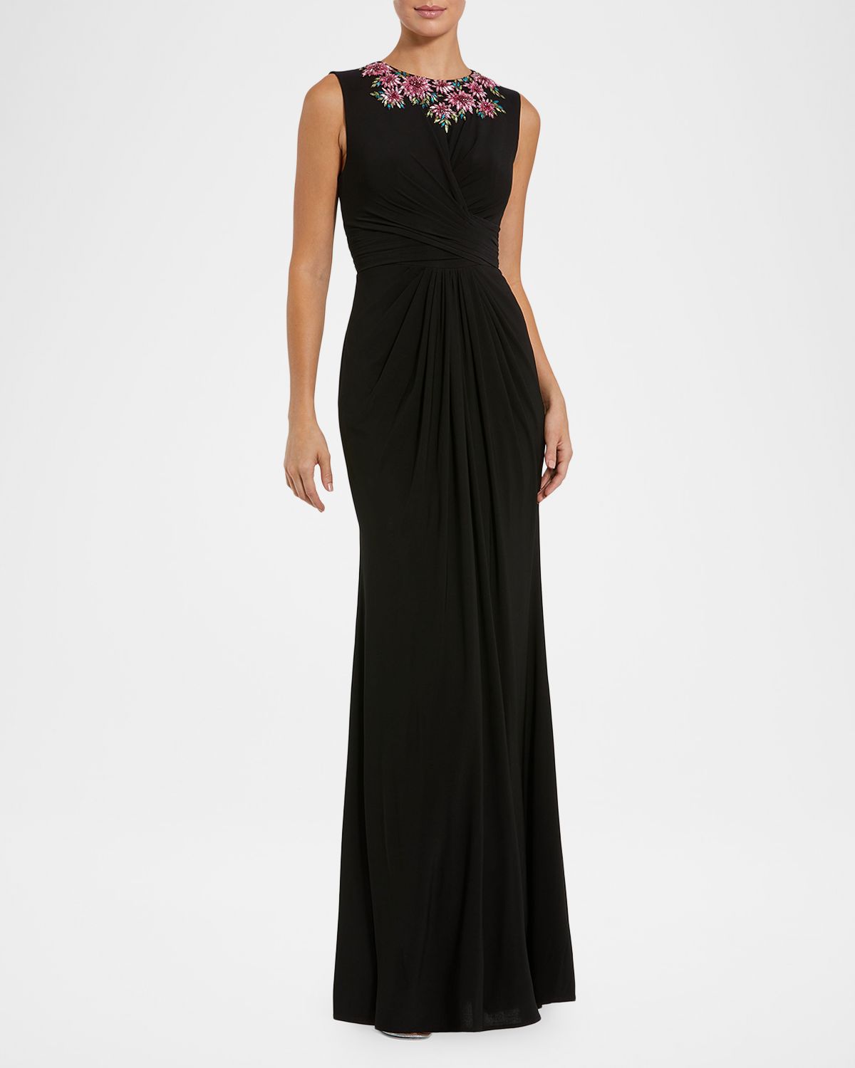 Mac Duggal Crystal-Embellished Jersey Column Gown
