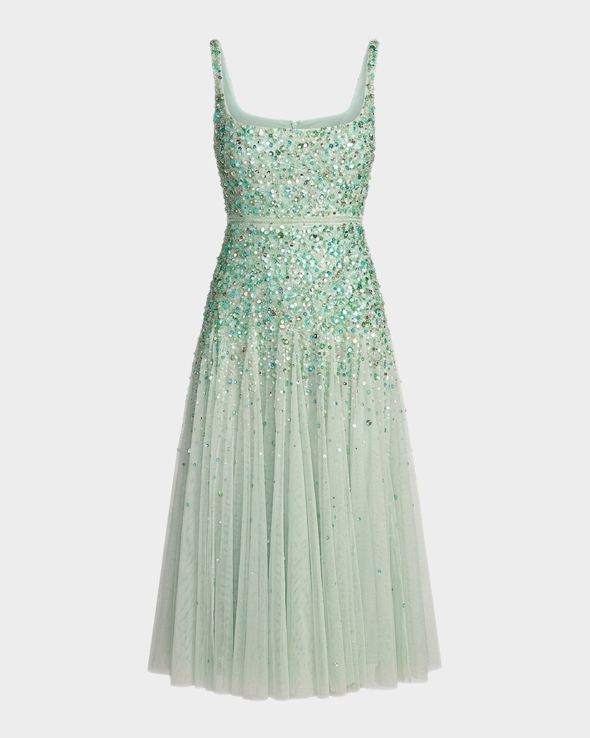 Mac Duggal Beaded Mesh Midi Dress