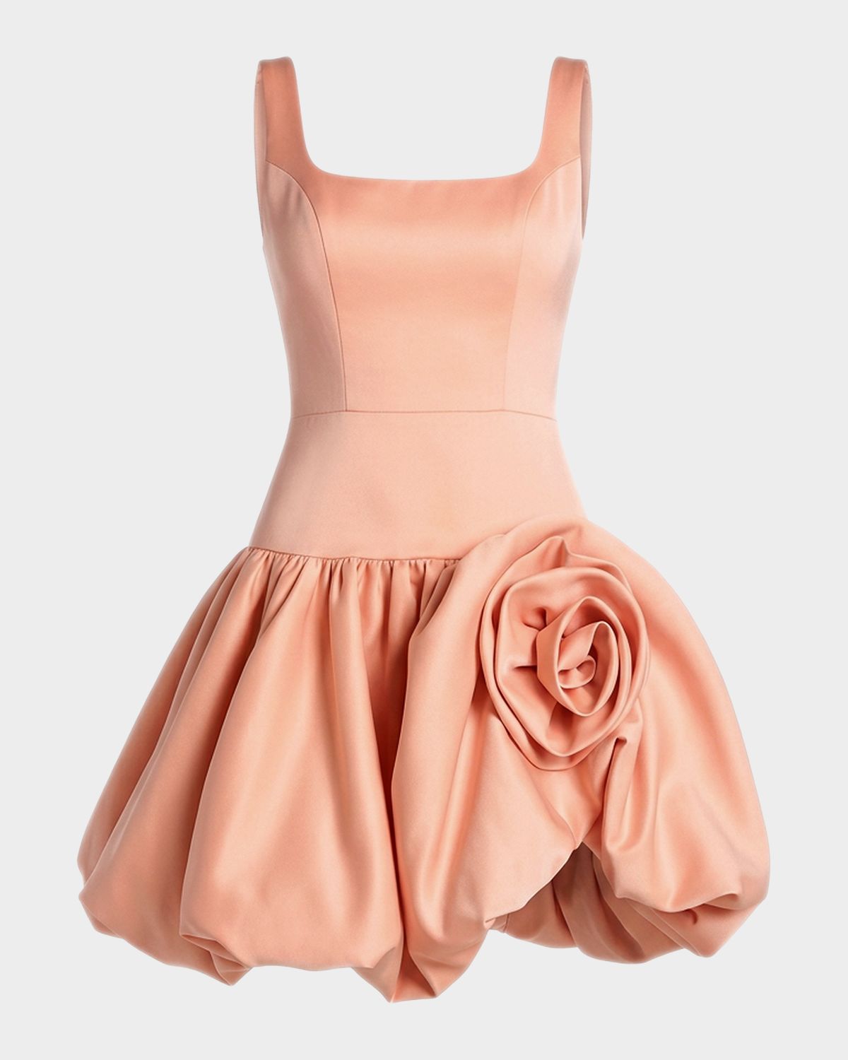 Mac Duggal Rosette Satin Bubble-Hem Mini Dress