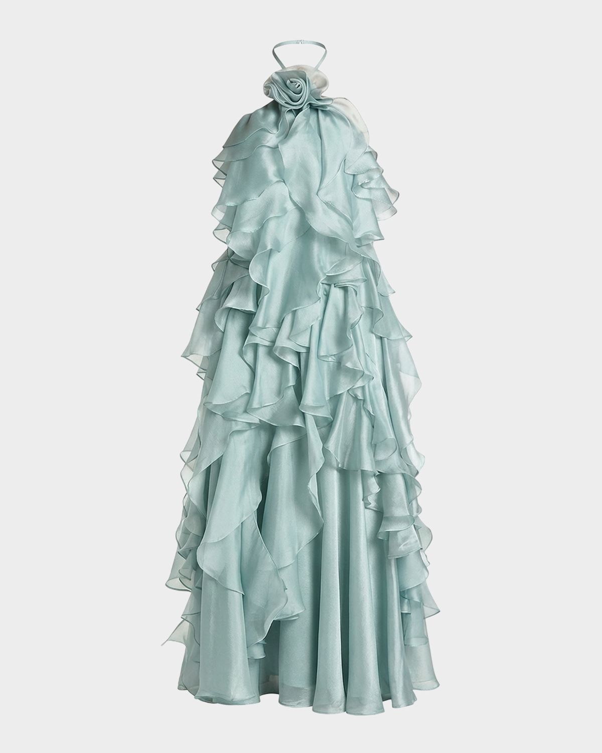 Mac Duggal Halter-Neck Ruffle Trapeze Gown