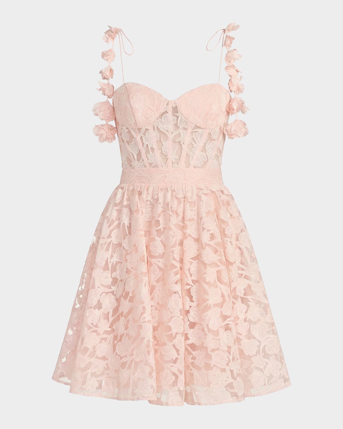 Mac Duggal Floral Lace Bustier Fit-&-Flare Mini Dress