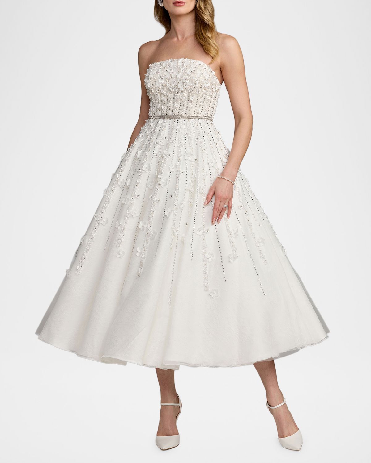 Mac Duggal Strapless Beaded Fit-&-Flare Midi Dress