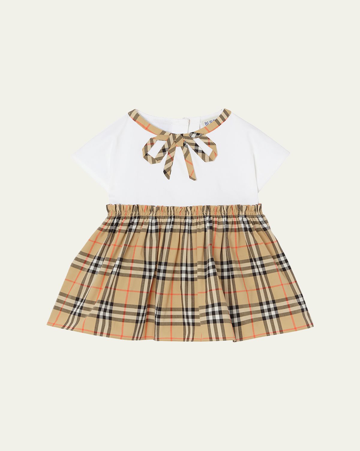 Burberry Girl 's Check Bow Cotton Dress & Bloomers Set, Size 1M-18M