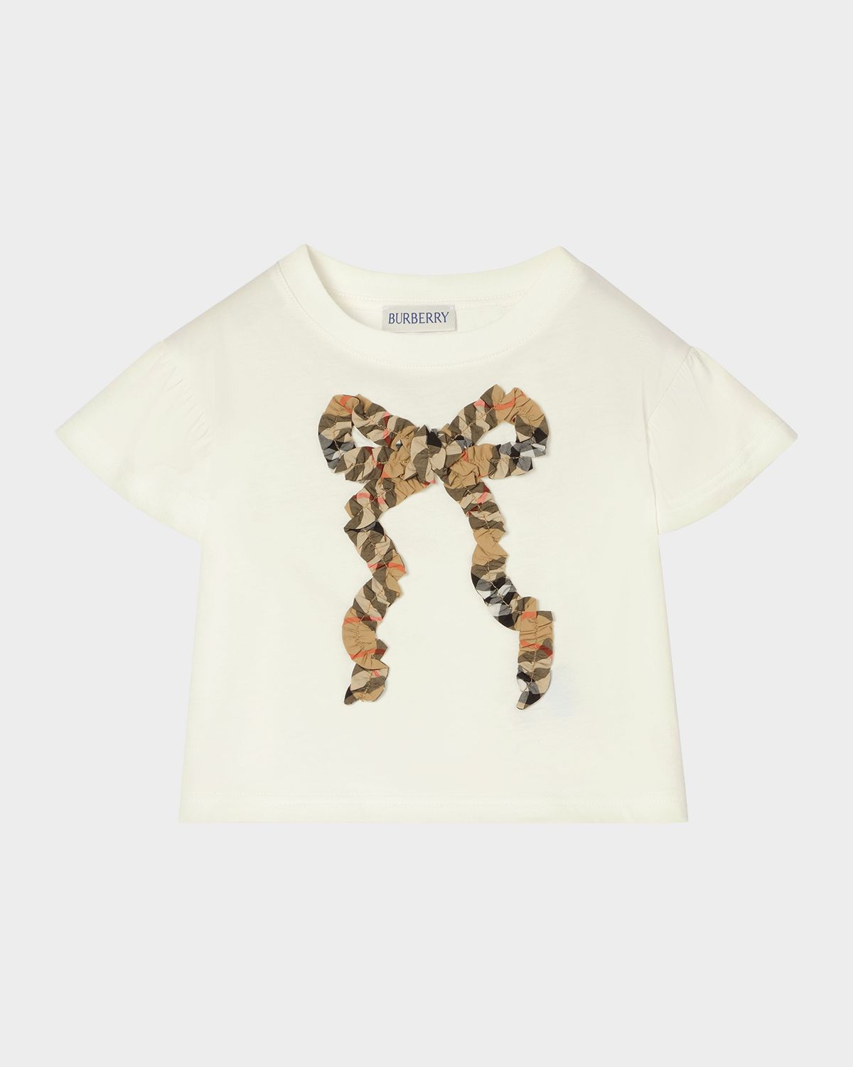 Burberry Kid 's Roxy Check Bow Cotton T-Shirt, Size 12M-3