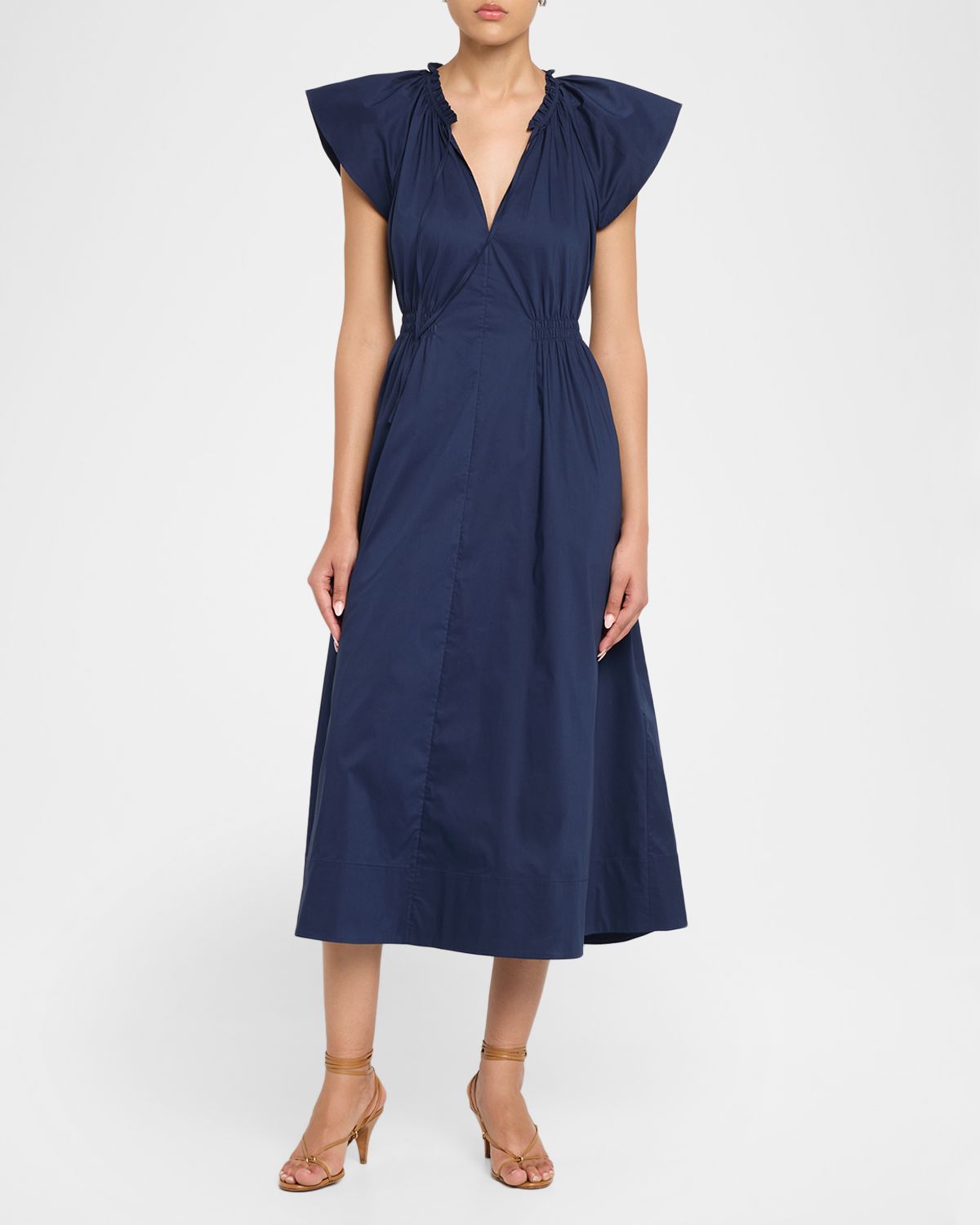 Tanya Taylor Ivana Smocked Cotton-Blend Midi Dress