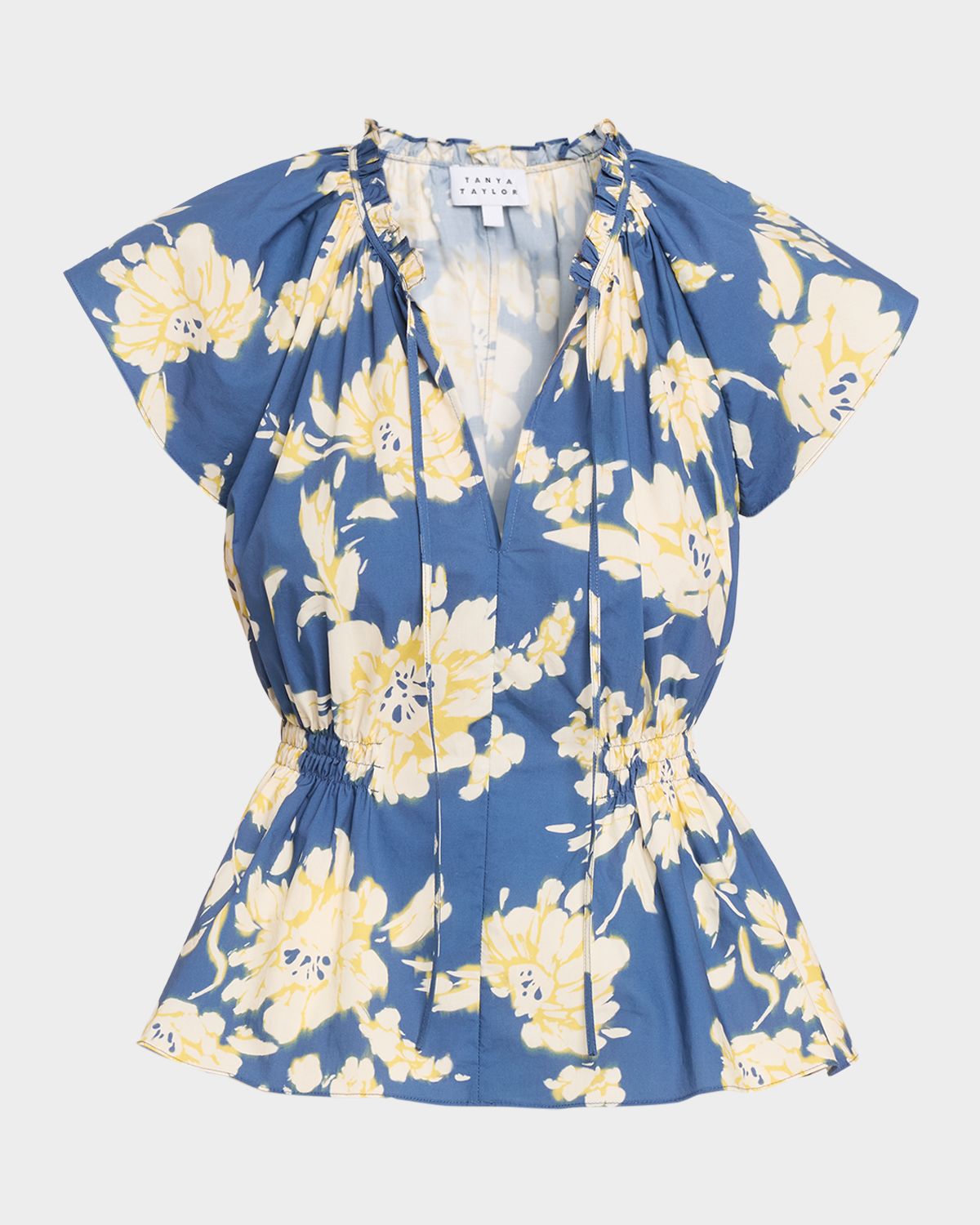 Tanya Taylor Ivana Smocked Floral Poplin Top