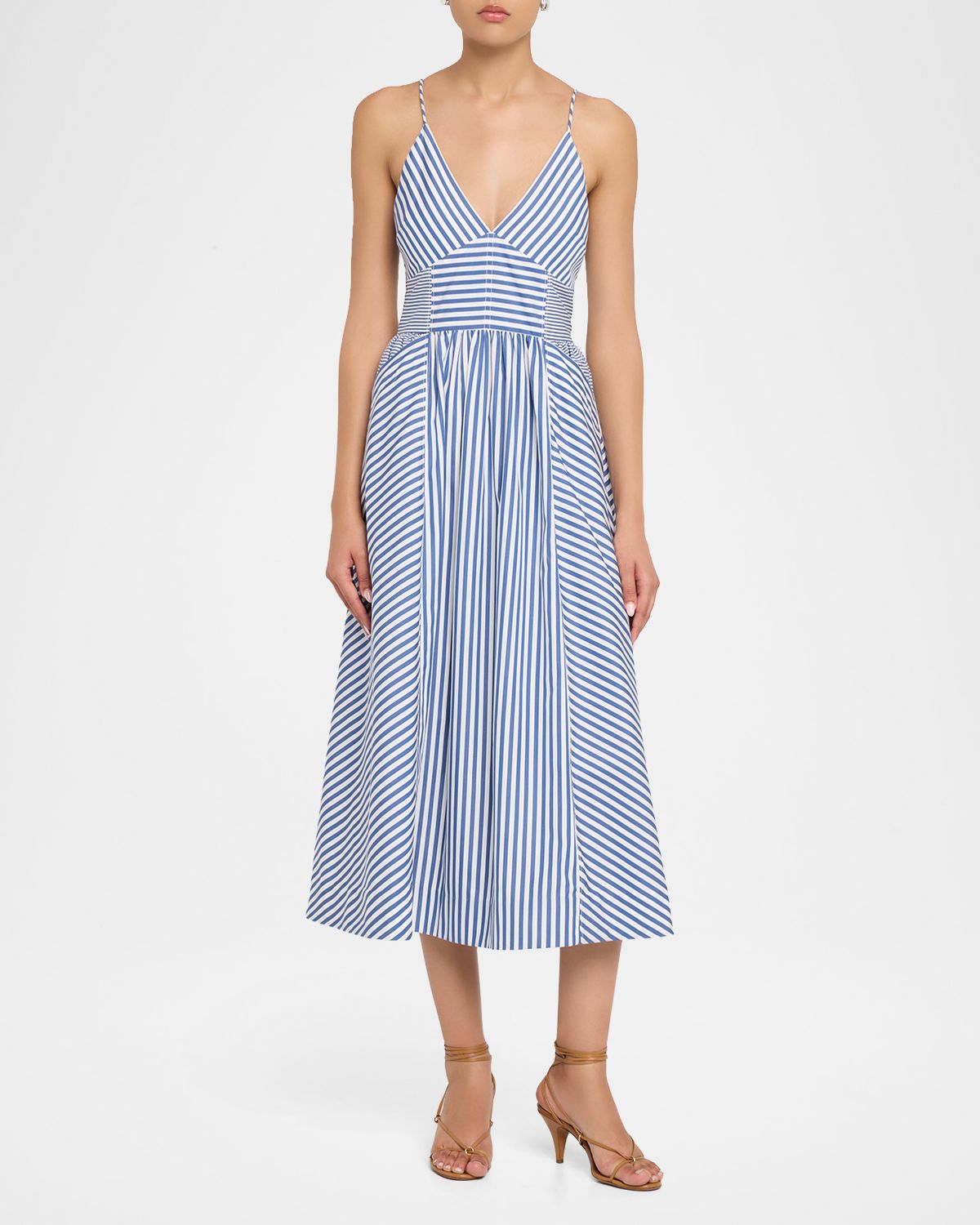 Tanya Taylor Vivien Cotton Stripe Spaghetti-Strap Midi Dress