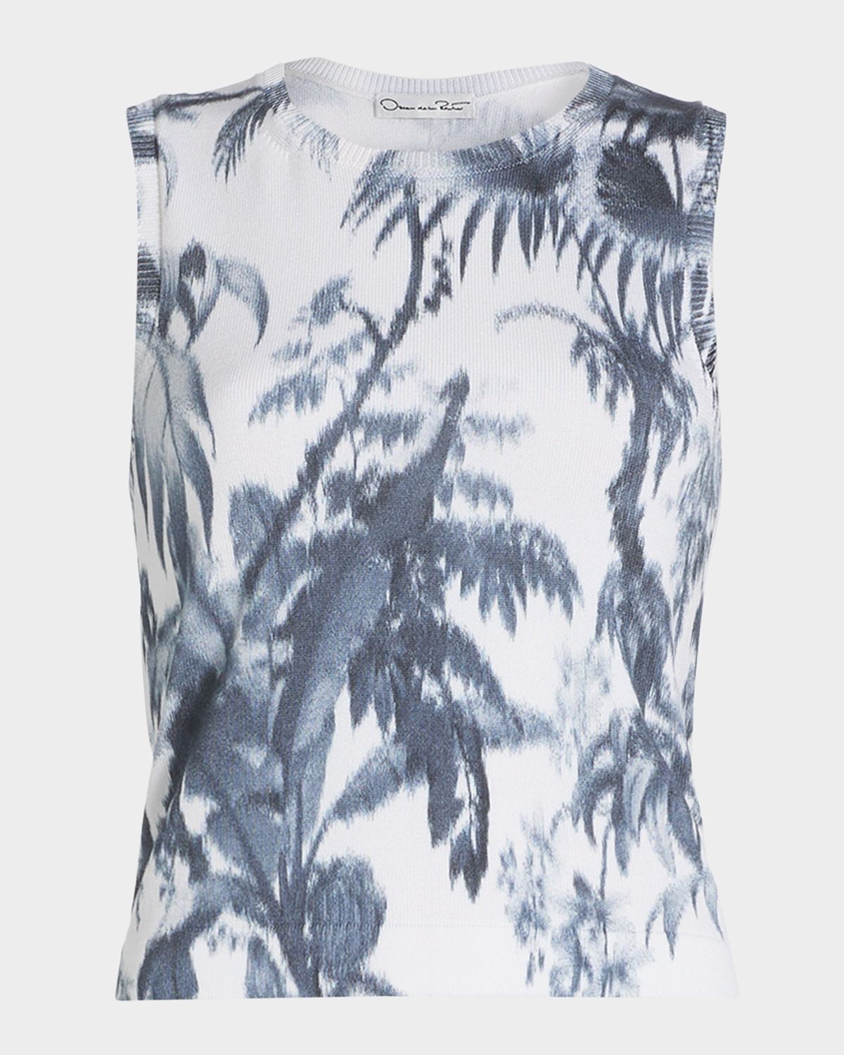 Oscar de la Renta Palm-Print Rib Sleeveless Sweater