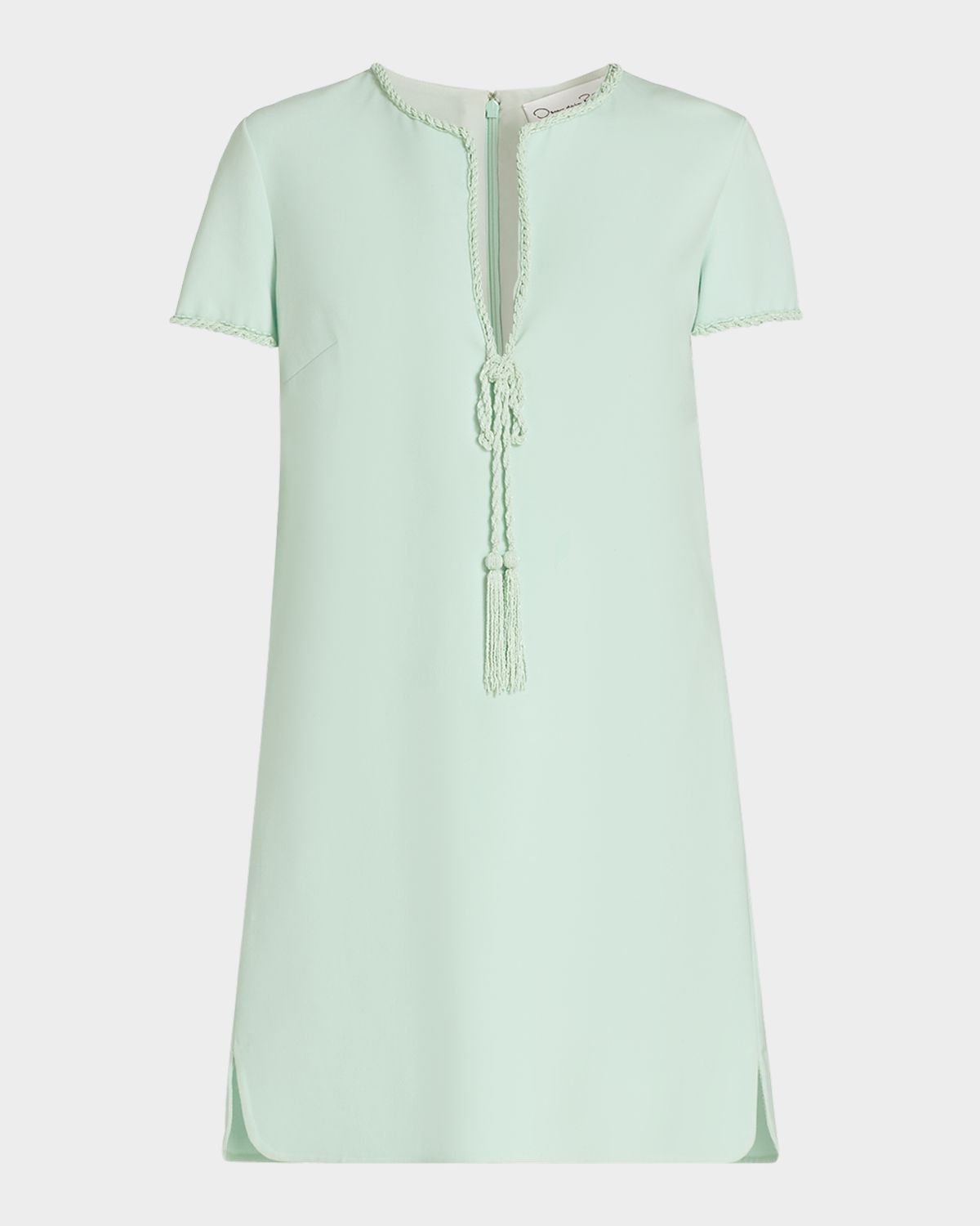 Oscar de la Renta Beaded Short-Sleeve Crepe Mini Dress