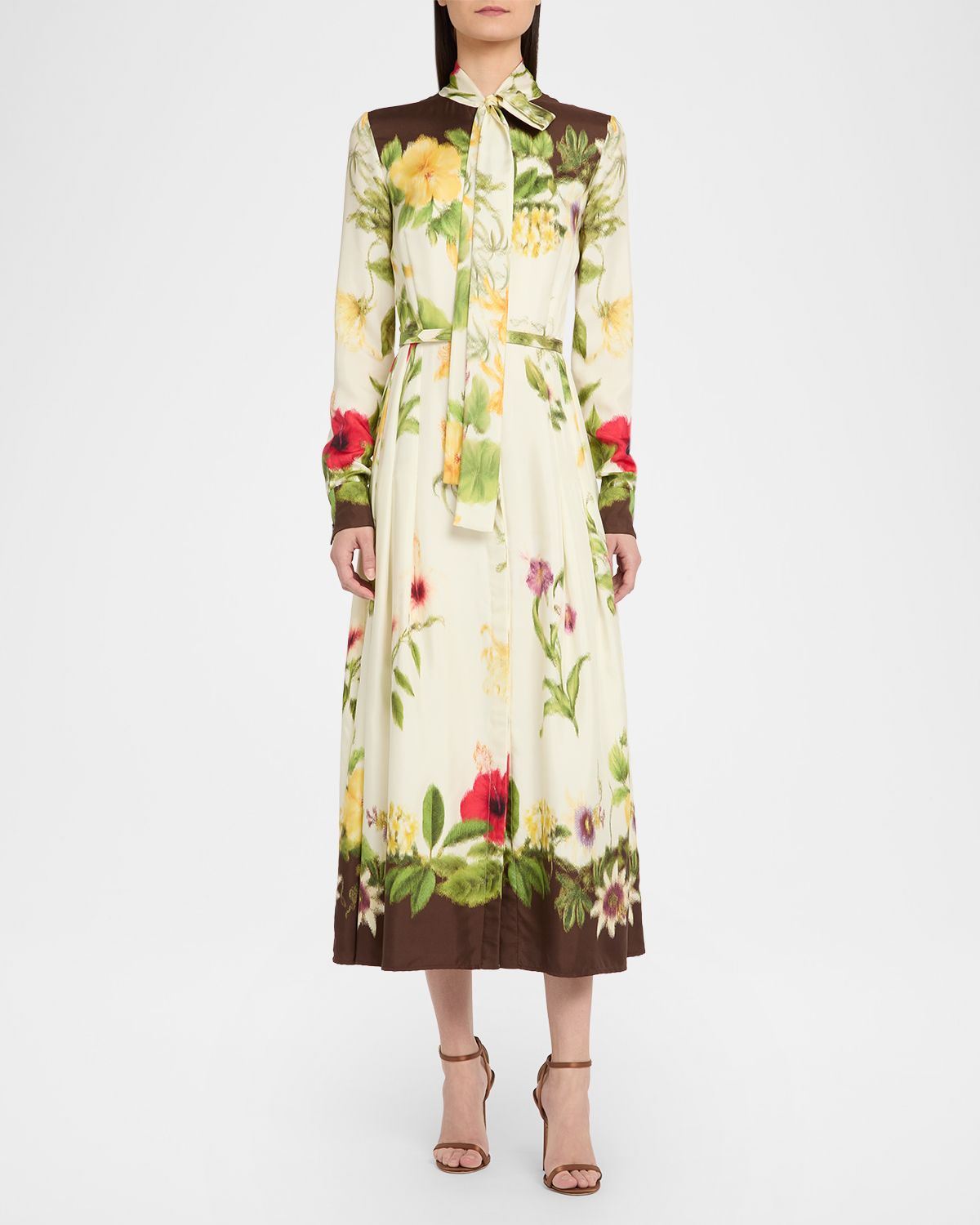 Oscar de la Renta Hibiscus-Print Silk Neck-Scarf Midi Dress With Belt | Thumbnail 5 Oscar de la Renta Hibiscus-Print Silk Neck-Scarf Midi Dress With Belt | Thumbnail 5