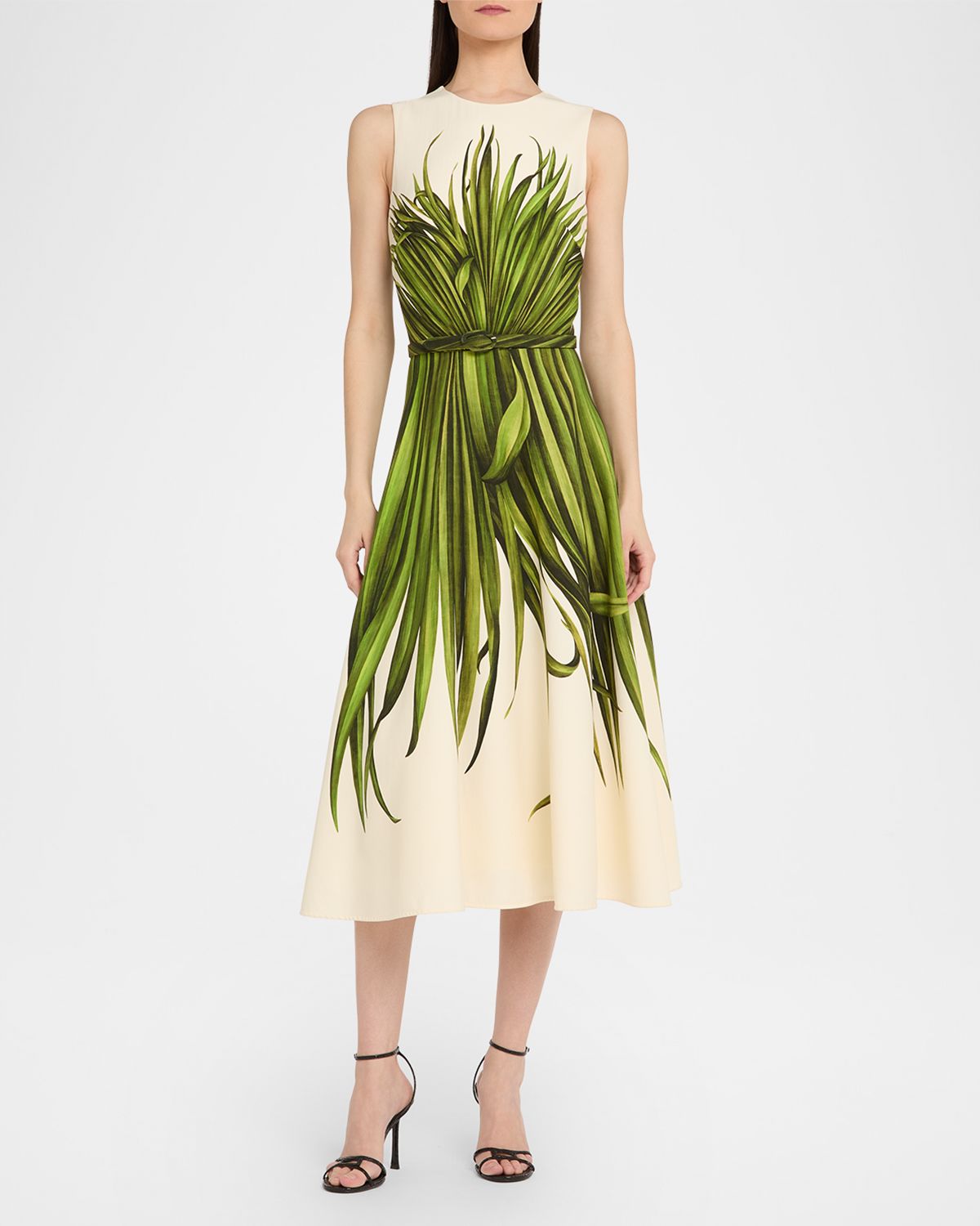 Oscar de la Renta Belted Palm Leaf-Print Midi Dress | Thumbnail 5 Oscar de la Renta Belted Palm Leaf-Print Midi Dress | Thumbnail 5
